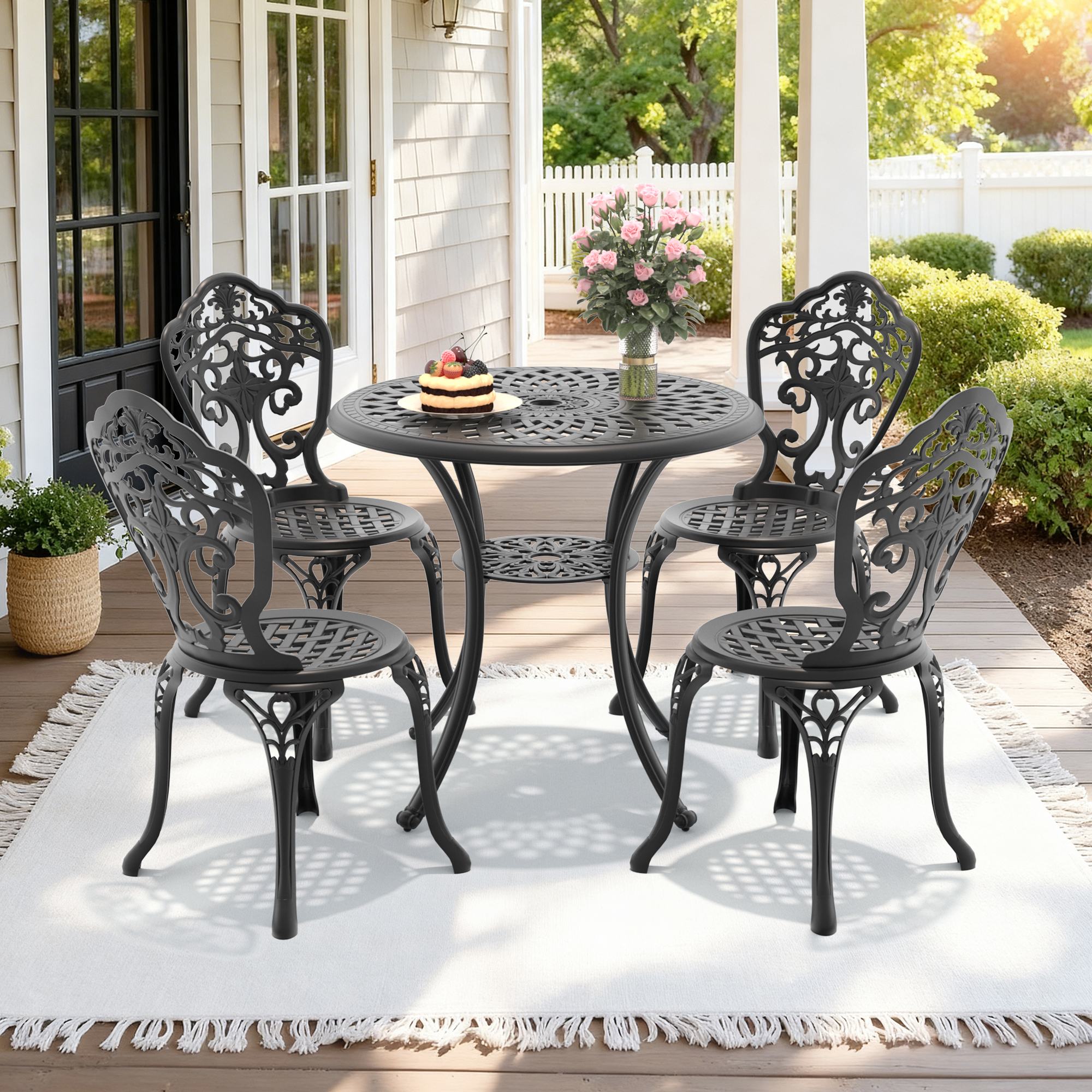 5-Piece Set Of All-Weather Cast Aluminum Dining Furniture Set With Black Frame(same sku: W1710S00513)
