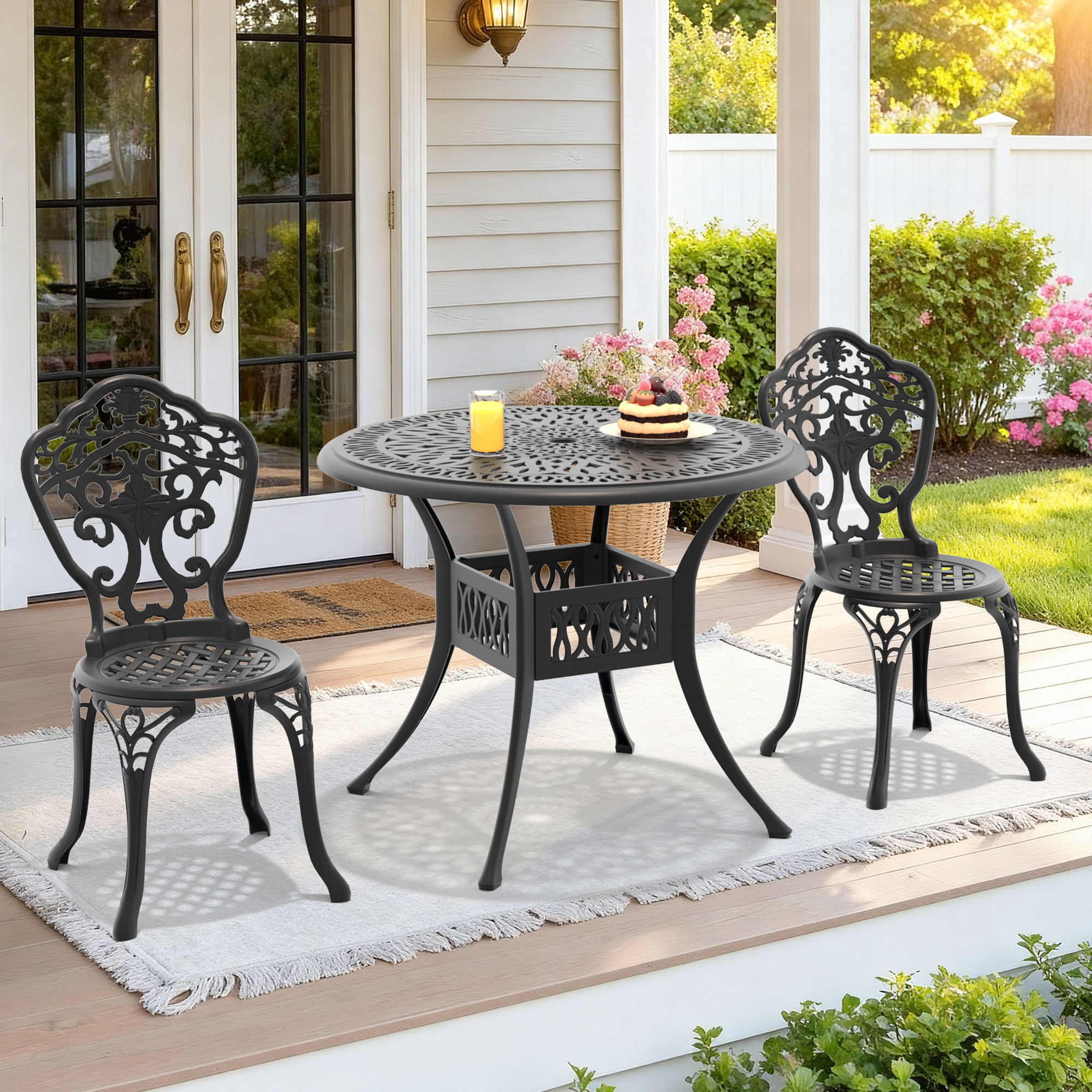 3-Piece Set Of All-Weather Cast Aluminum Dining Furniture Set With Black Frame(same sku: W1710S00200)