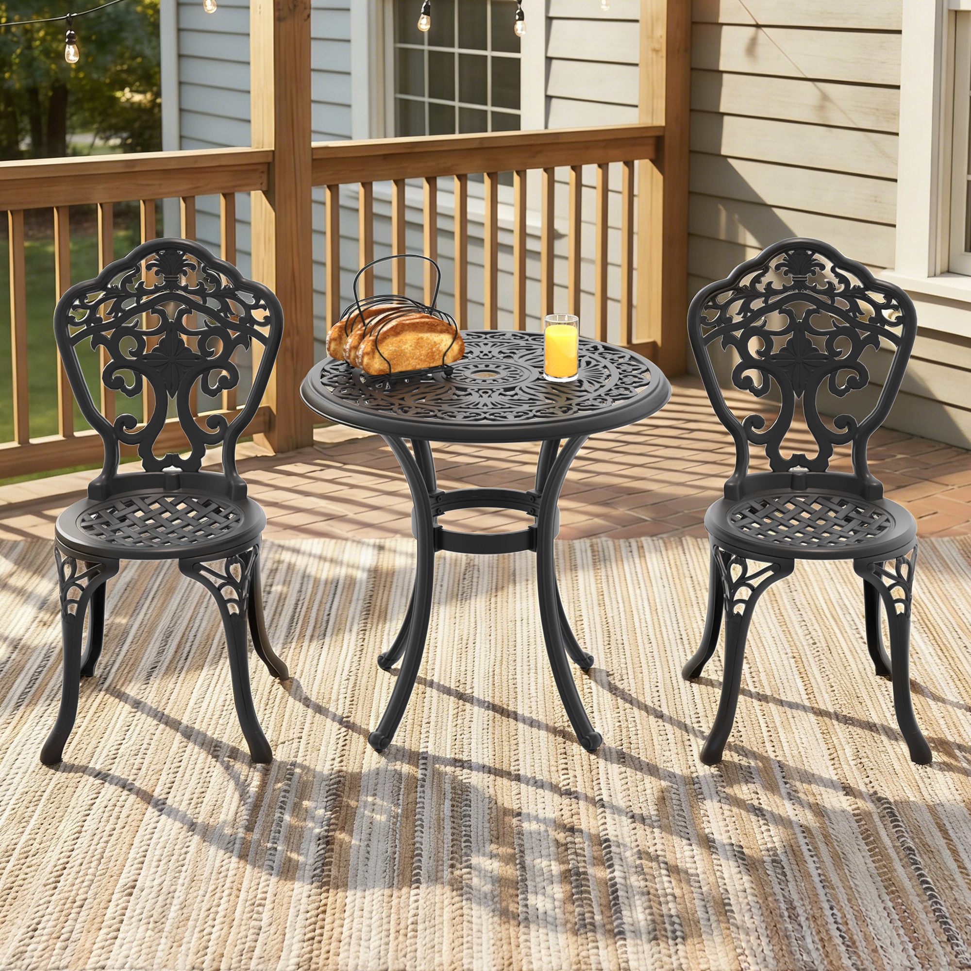3-Piece Set Of All-Weather Cast Aluminum Dining Furniture Set With Black Frame (same sku: W171084474)