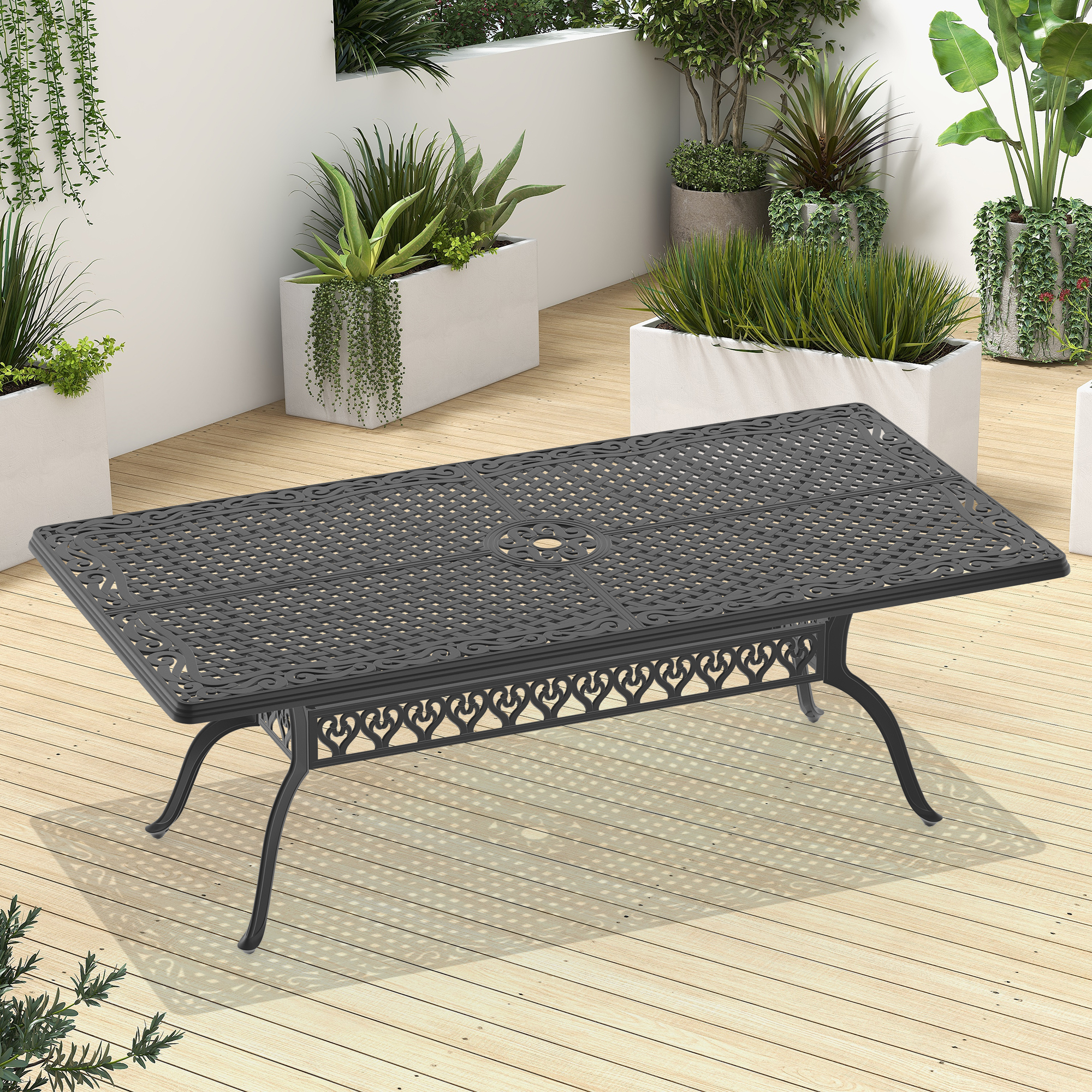 L82.68*W41.34-inch Cast Aluminum Patio Dining Table with Black Frame and Umbrella Hole (same sku: W1710P497718)