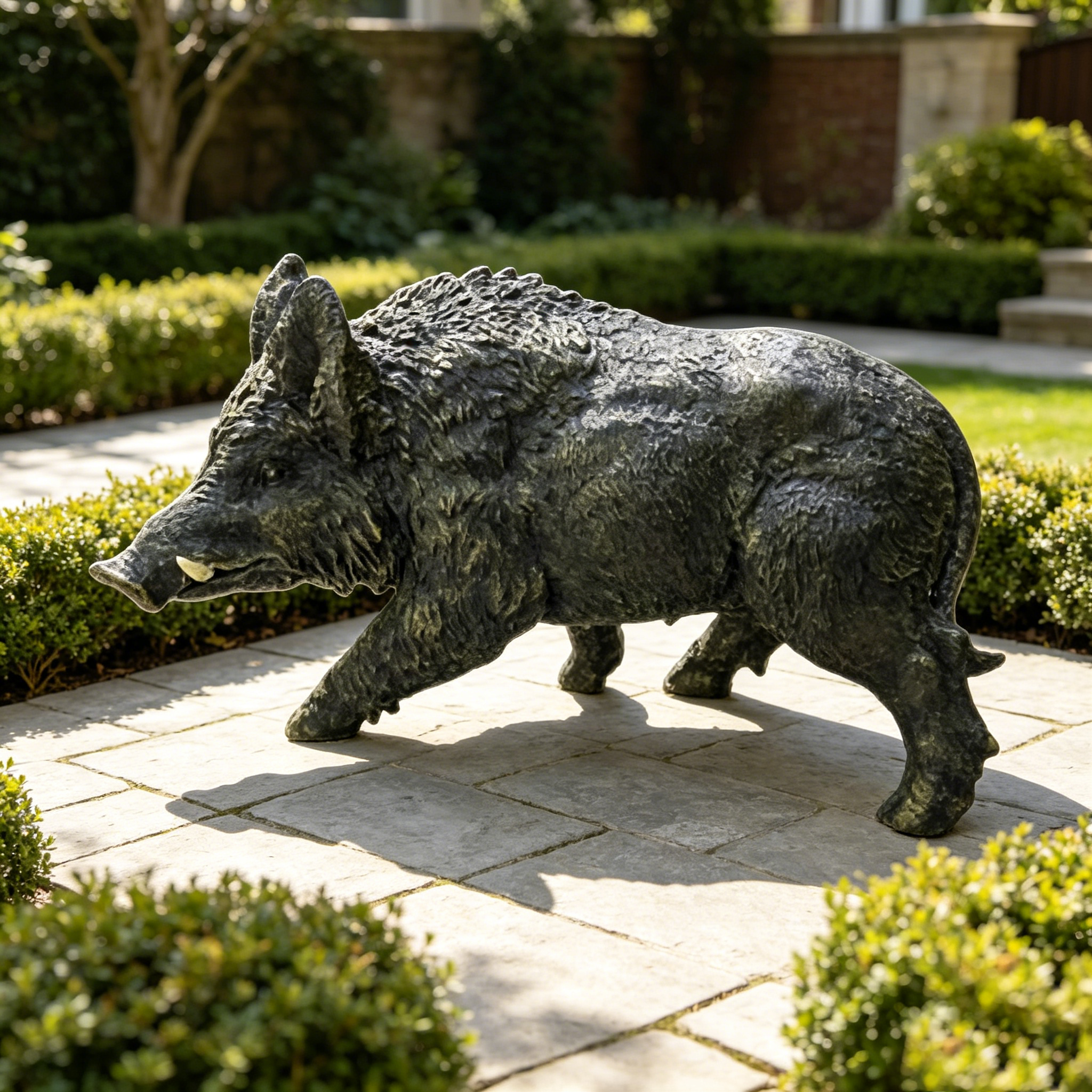 12.20″ H x 21.26″ L Simulated Wild Boar Resin Garden Statue, Indoor & Outdoor Decorative Ornament, Lawn & Courtyard Art Craft Decoration