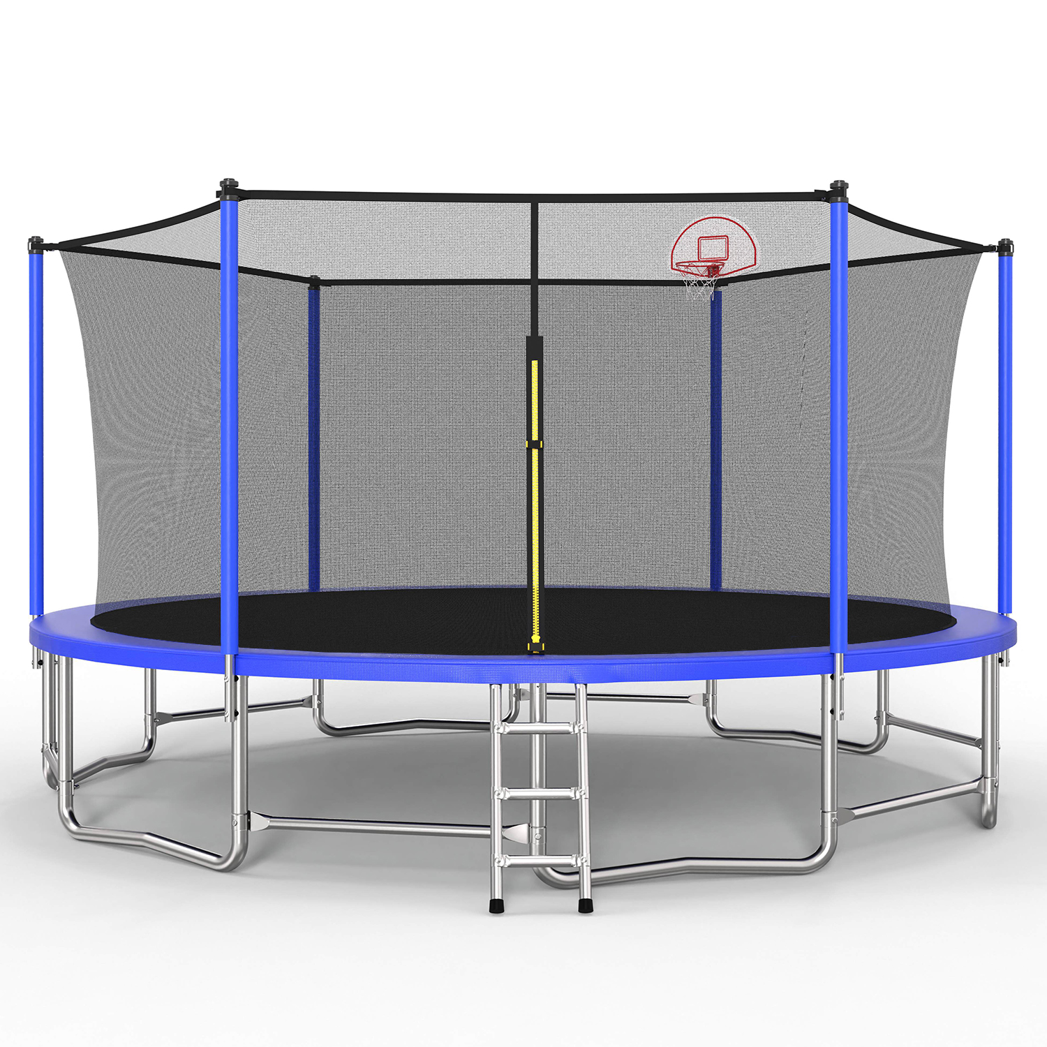 16FT Trampoline with Balance Bar & Basketball Hoop&Ball, ASTM Approved Reinforced Type Outdoor Trampoline with Enclosure Net