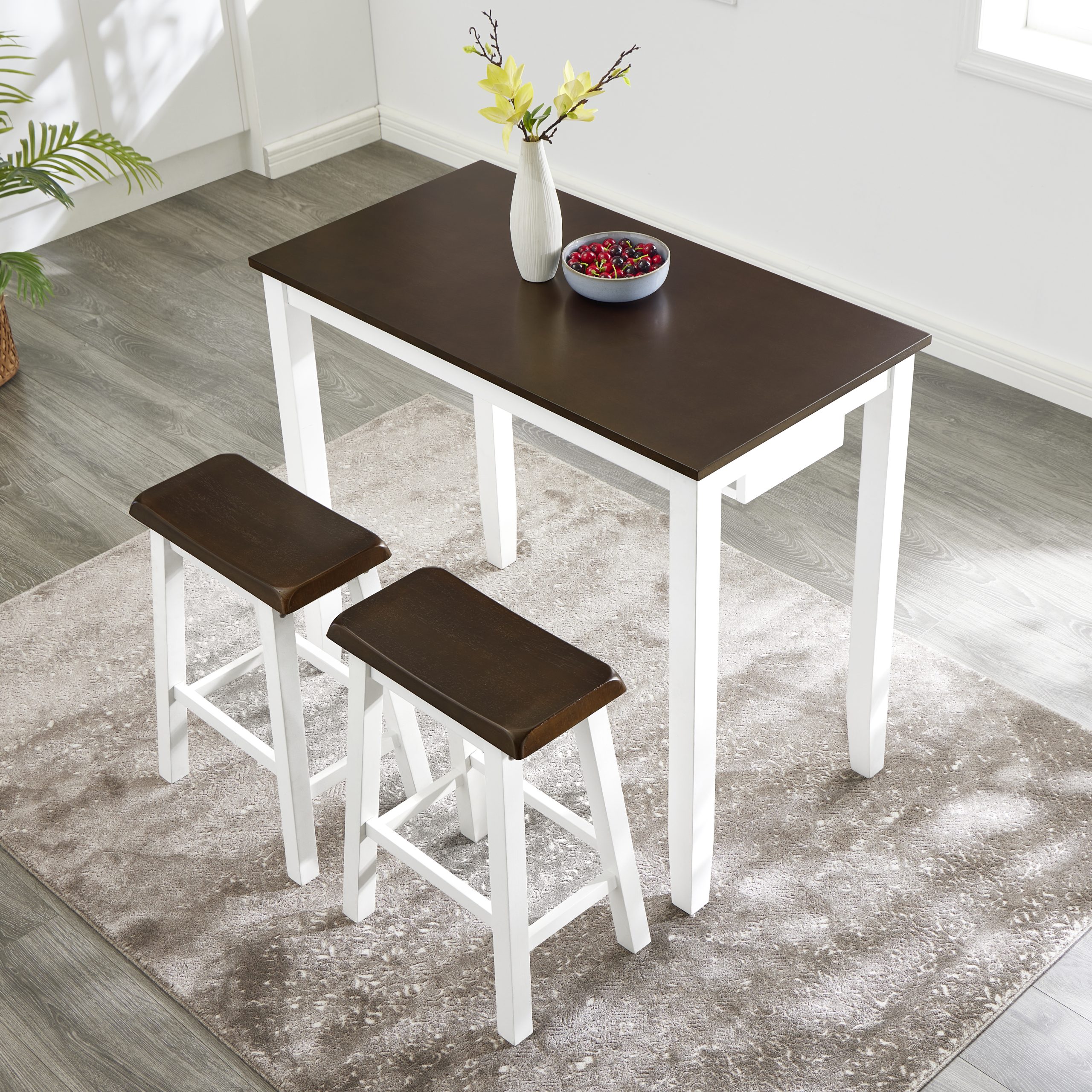 Bar Table and Chairs Set, 4 Piece Dining Table Set, Industrial Breakfast Table Set, for Living Room, Dining Room, Game Room-Antique grey white