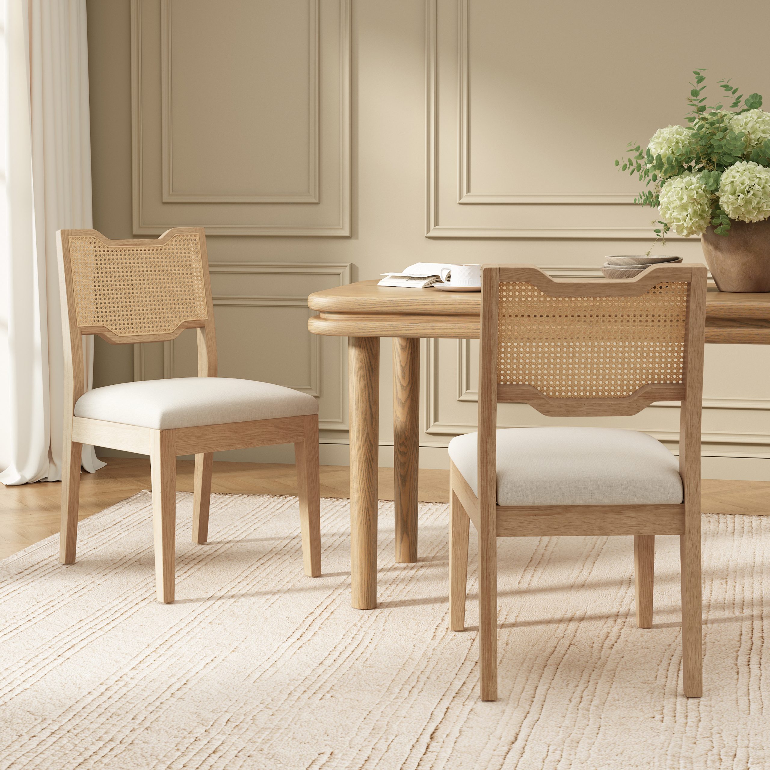 28″ Farmhouse Barstools Set of 2,Upholstered Armless Iron Counter Stools with Natural Rattan Backrest for Kitchen Dining Island Table,Walnut+Beige