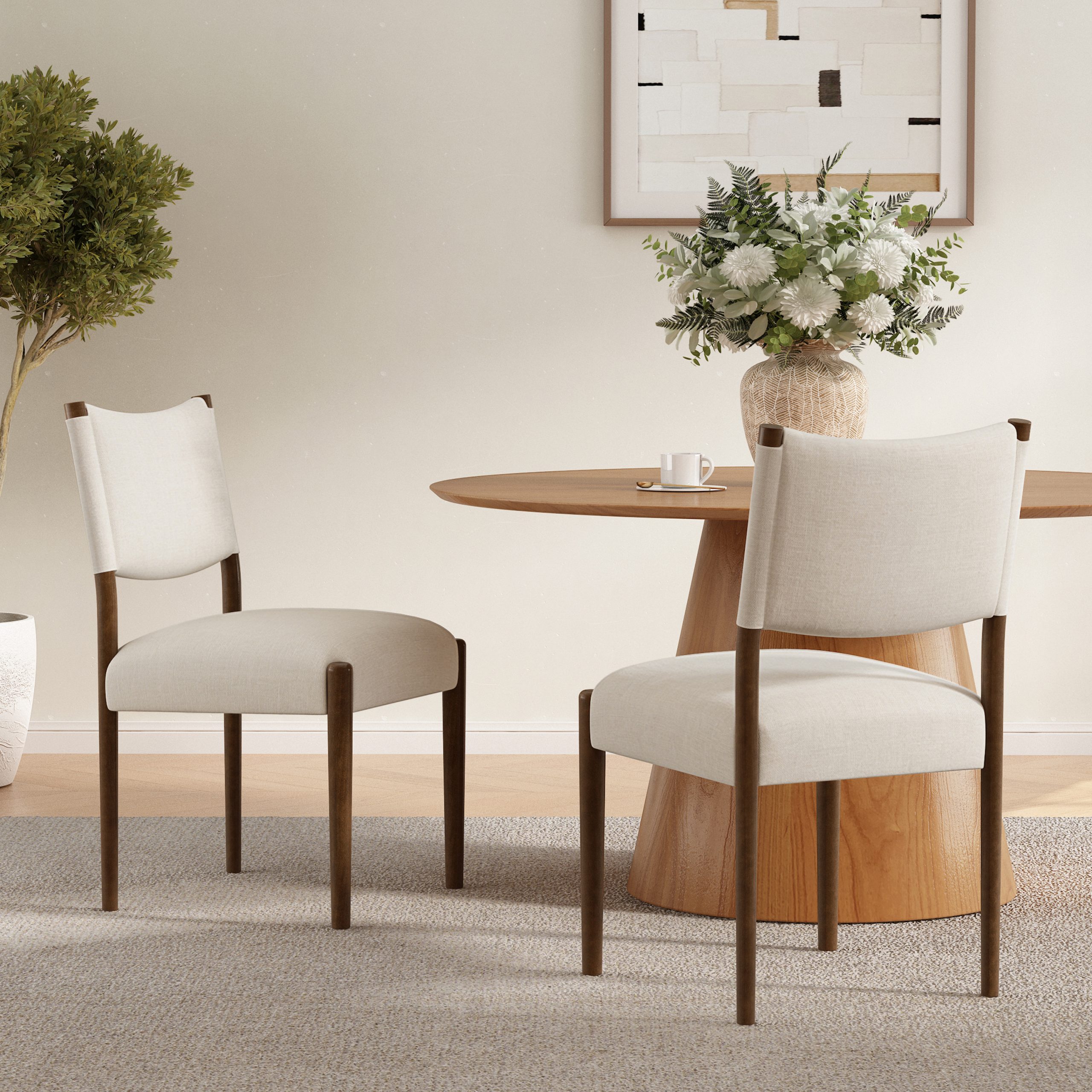 Modern Dining Chair,Kitchen Chair With Thick Seat Cushion and Solid Wood Legs, Dining Chairs for Home Bar/Restaurant and Dining Room,Set of 2,Walnut