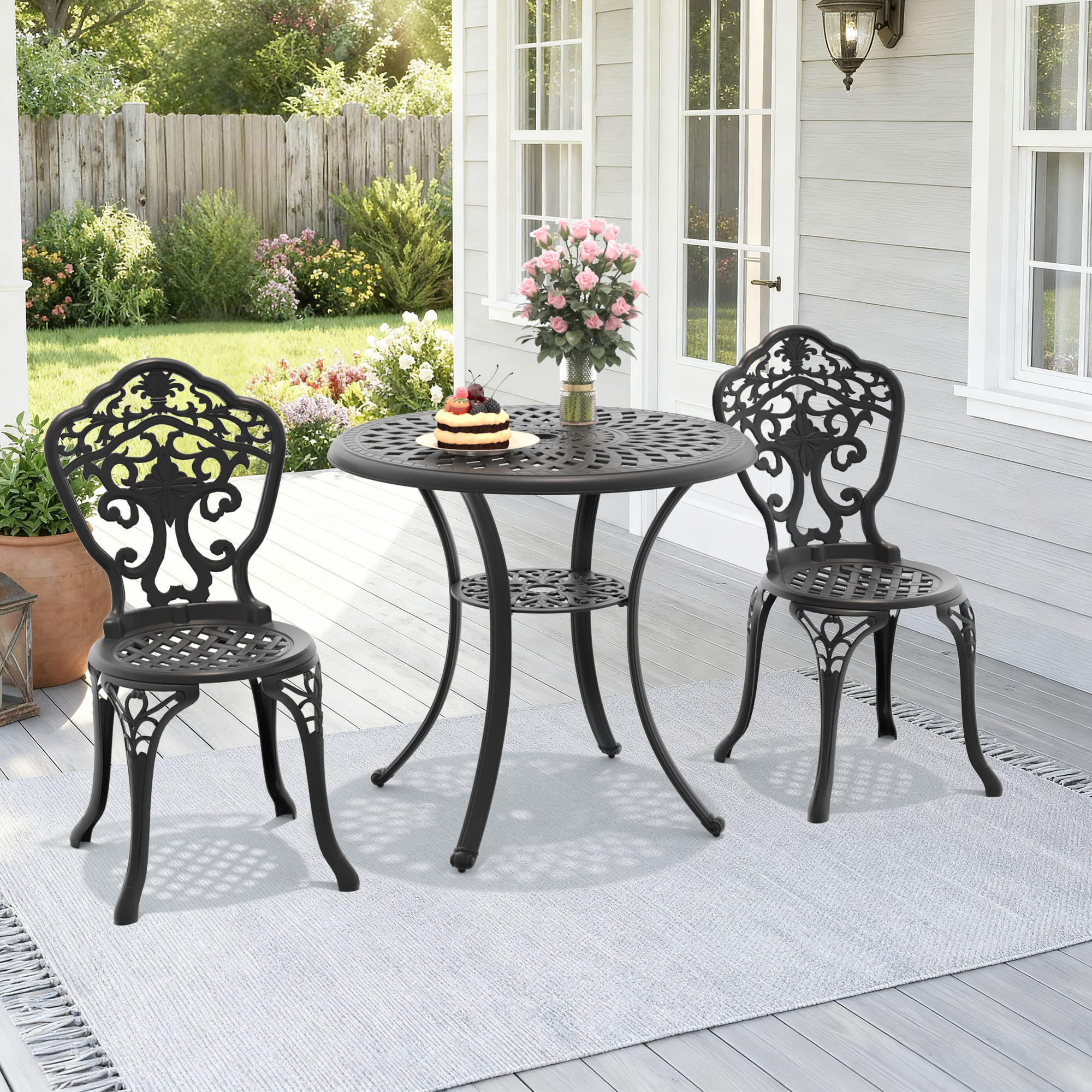 3-Piece Set Of All-Weather Cast Aluminum Dining Furniture Set With Black Frame