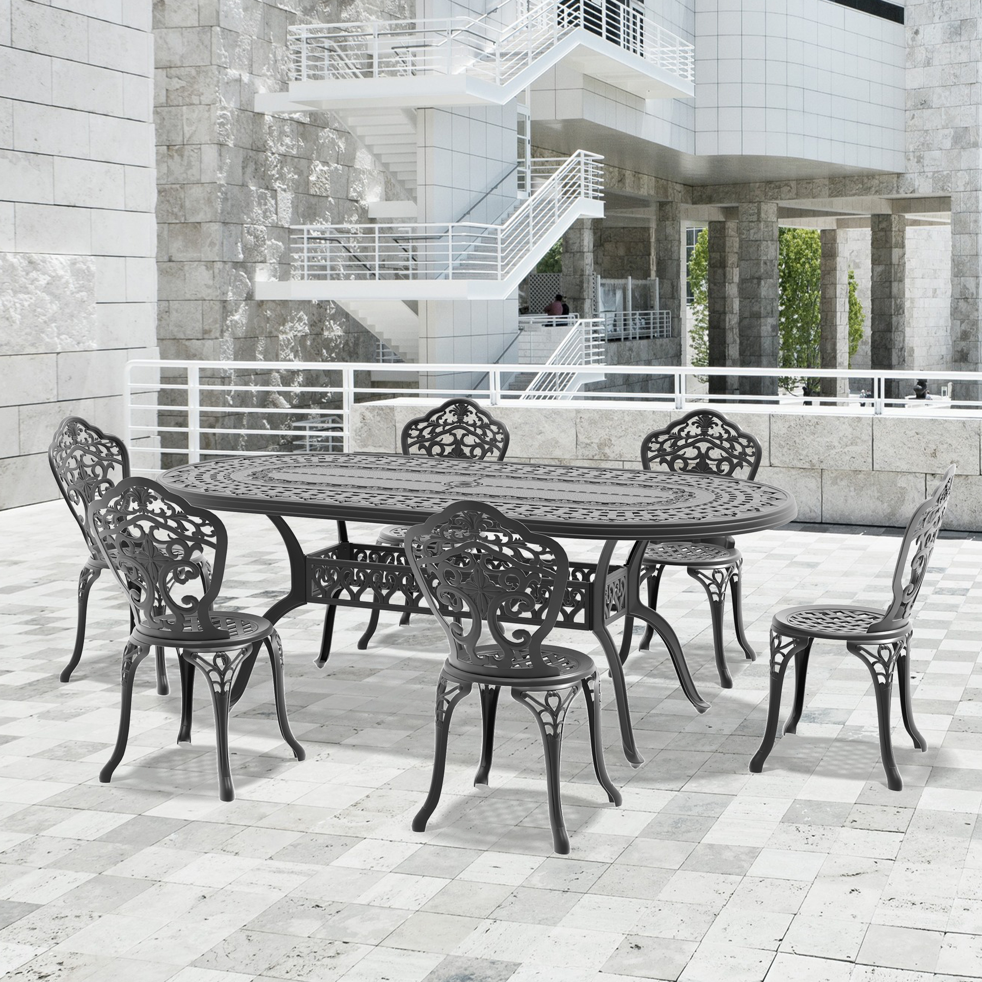 7-Piece Set Of All-Weather Cast Aluminum Dining Furniture Set With Black Frame(same sku: W1710S00532)