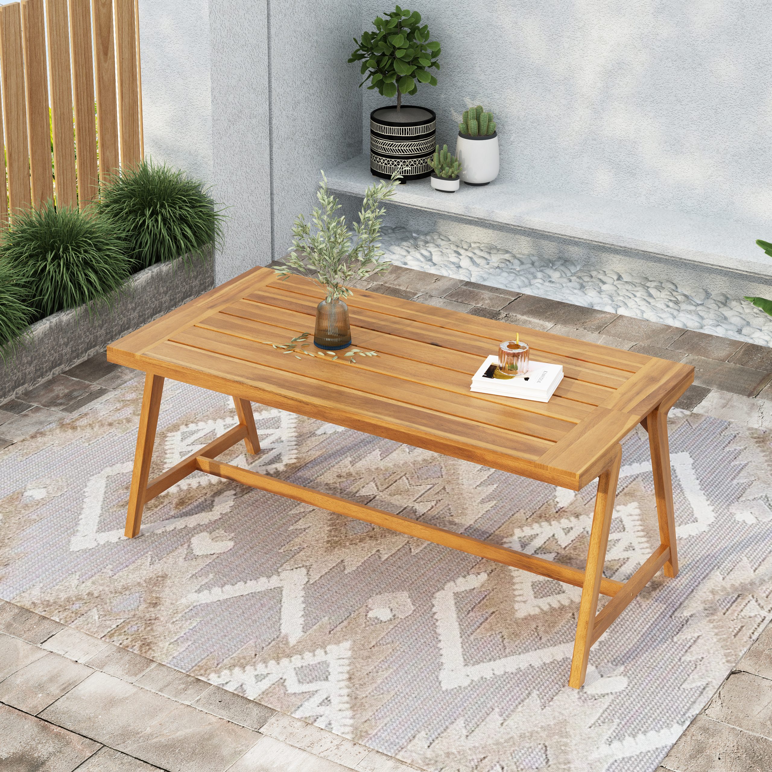 Modern Outdoor Dining Table, Acacia Wood Patio Table with Teak Finish – Weather-Resistant Garden, Poolside Deck Dining Set for 4-6 People (Original SKU:74463.00)