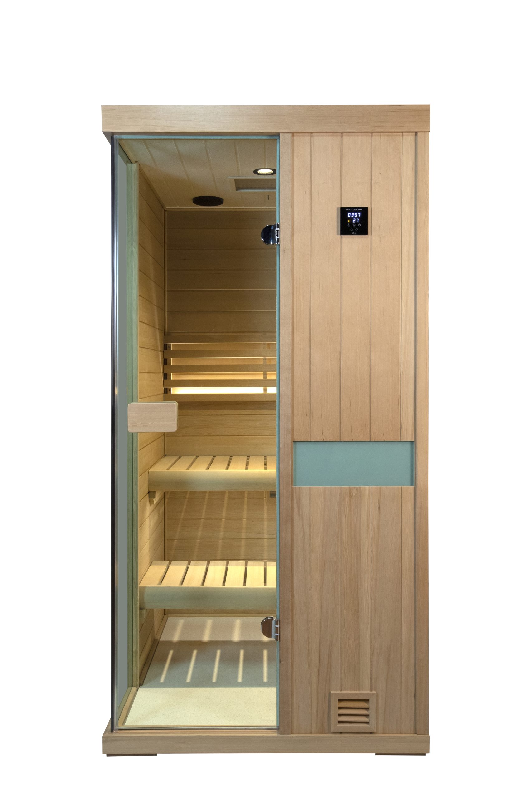 One person wooden steam sauna room