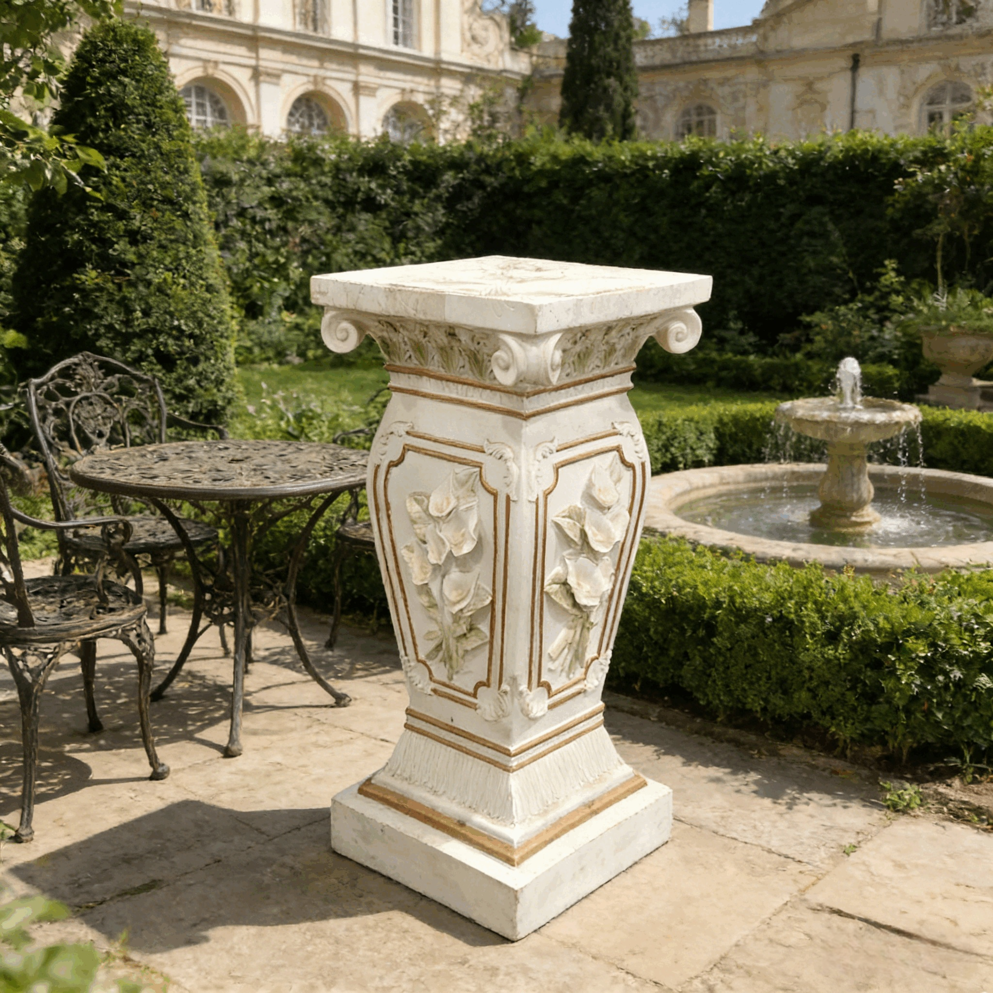 22.05″ H x 9.06″ W European Style Floral Carved Roman Column Pedestal, Resin Decorative Pillar, Elegant Garden & Courtyard Display Stand for Statues & Ornaments