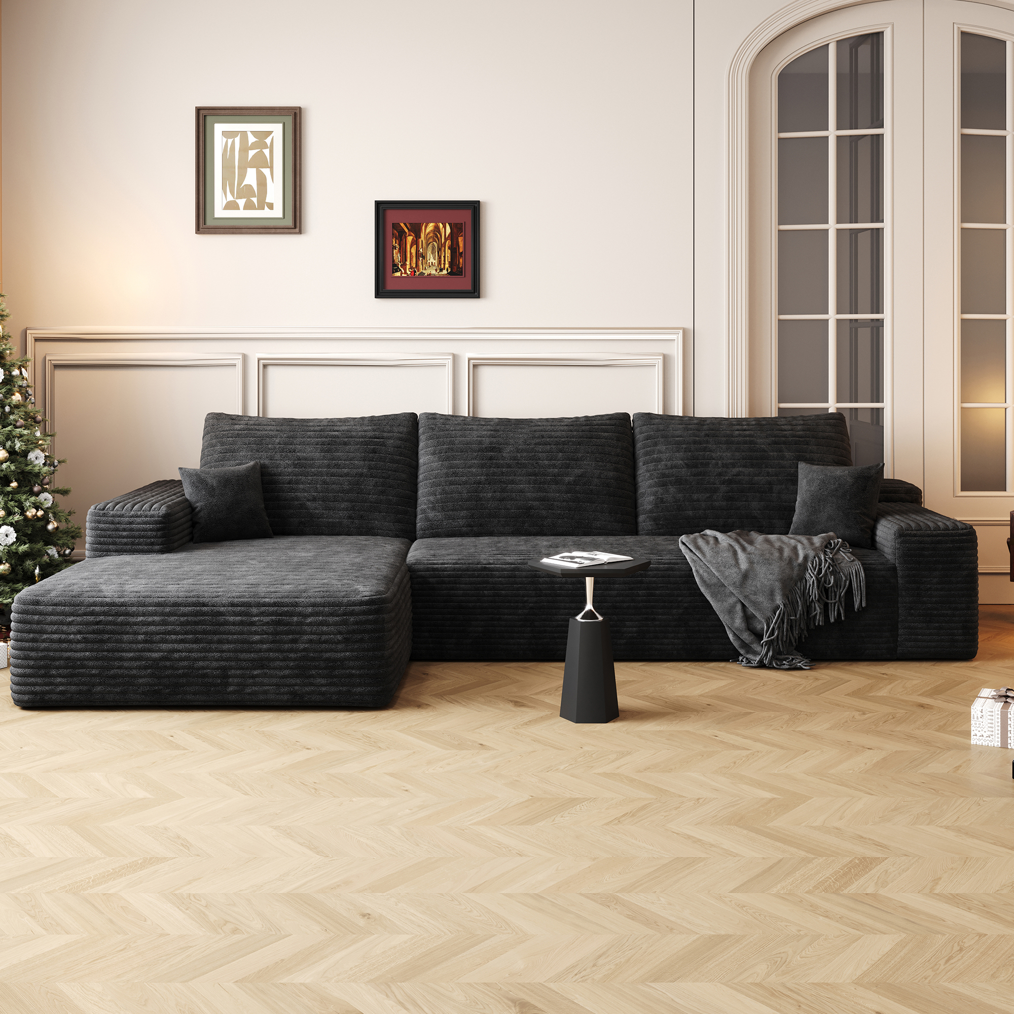 107″ Cloud Sectional Couch with L-Shape Chaise,Modern Modular Sofa with Deep Seat, Upholstered Couches for Living Room Bedroom,No Assembly Required (Plush Corduroy Fabric)