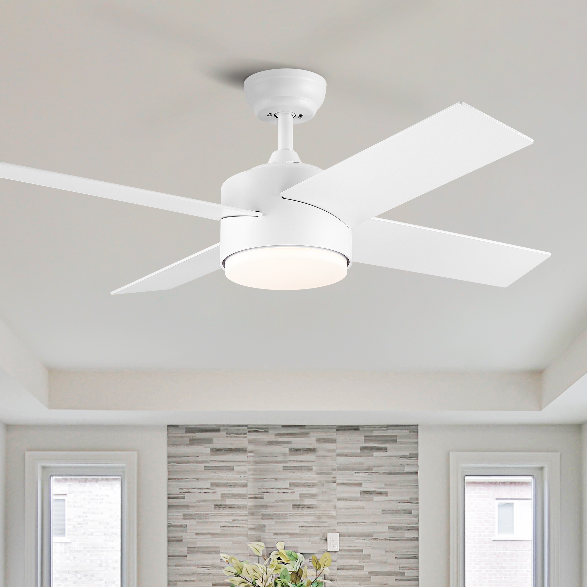 44″ Ceiling Fan with Lights & Remote, Matte White Modern Fan, Reversible DC Motor, 6 Speeds, 3-Color Dimmable LED, Quiet Timer for Indoor Bedroom Living Room