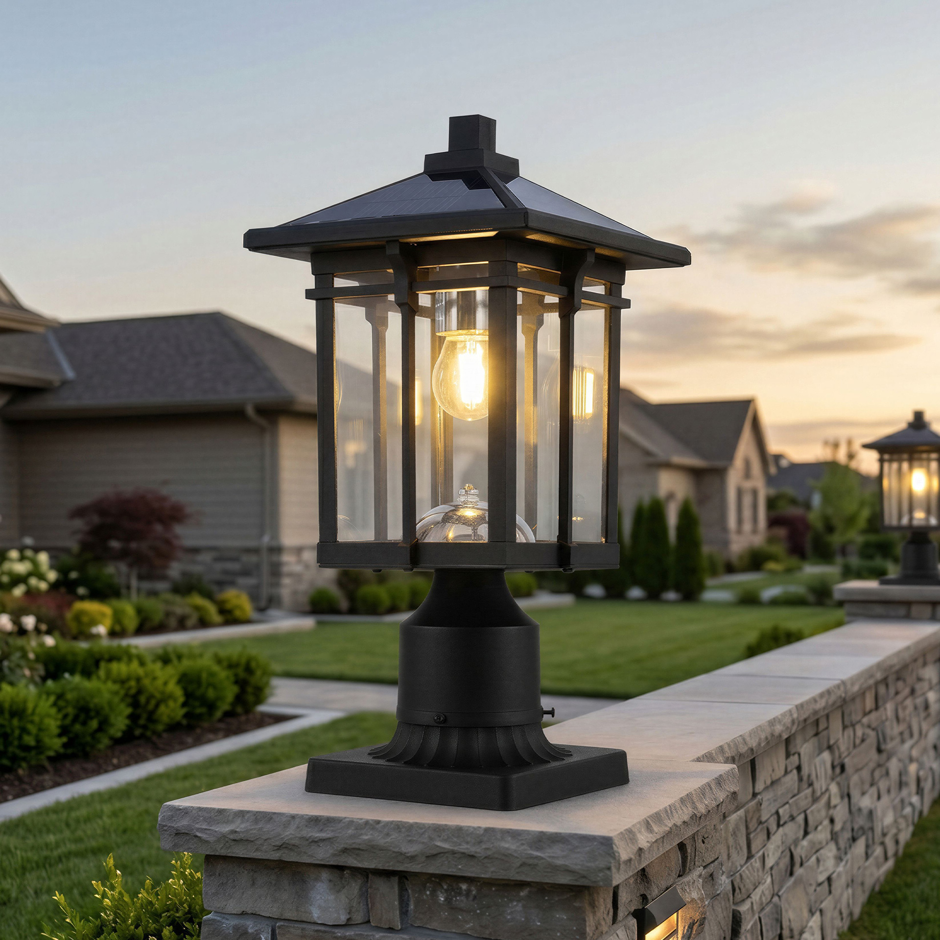 Solar Post Light Outdoor, Dusk to Dawn Post Lamp Solar Powered with Pier Mount Base for Pole Pillar Gates Yard Garden Pathway