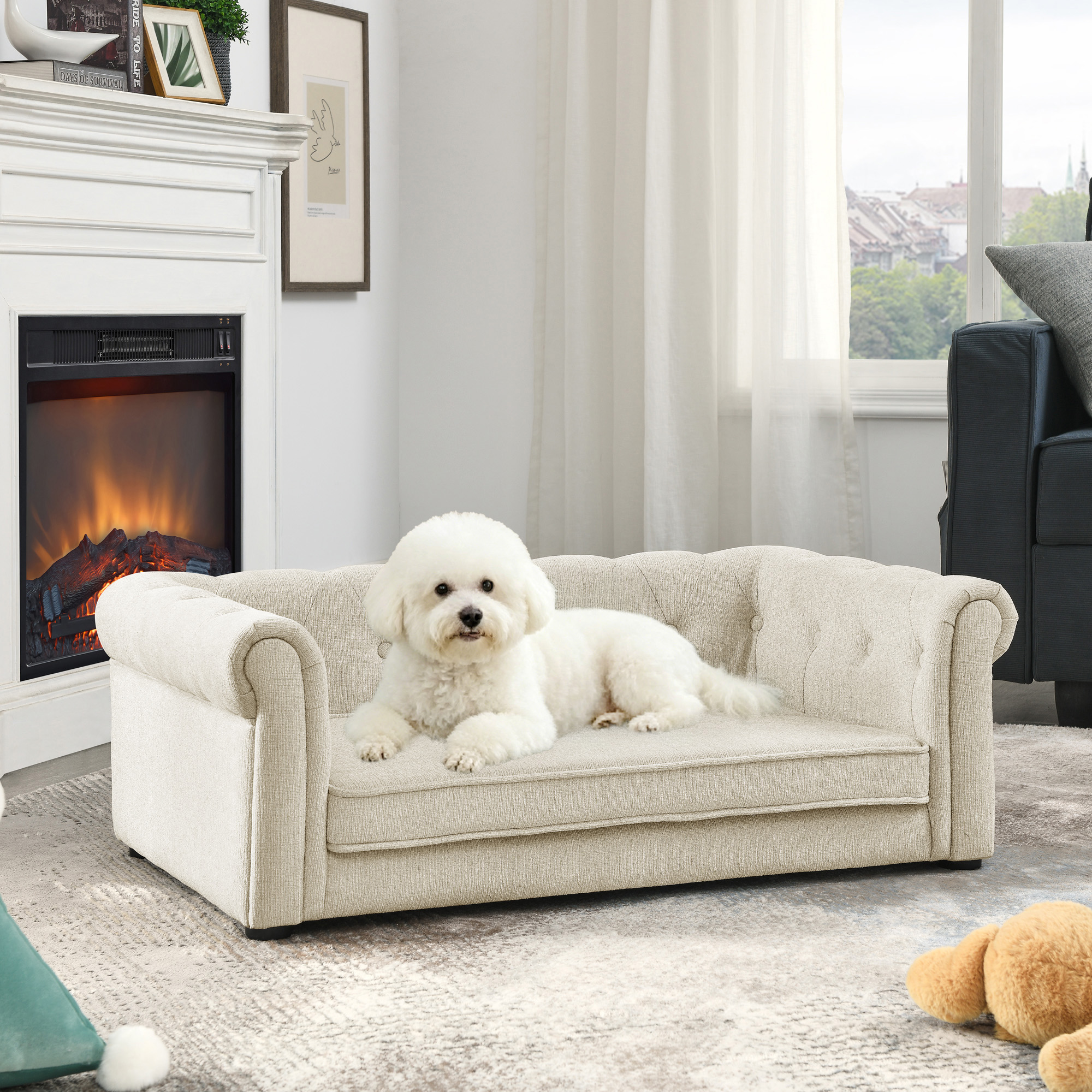 Elegant Rectangle Pet Bed for Small and Medium Dogs, Durable Elevated Dog Sofa Bed, Comfortable Dog Couch, Modern and Stylish Dog Sofa for Small and Medium Dogs,Beige