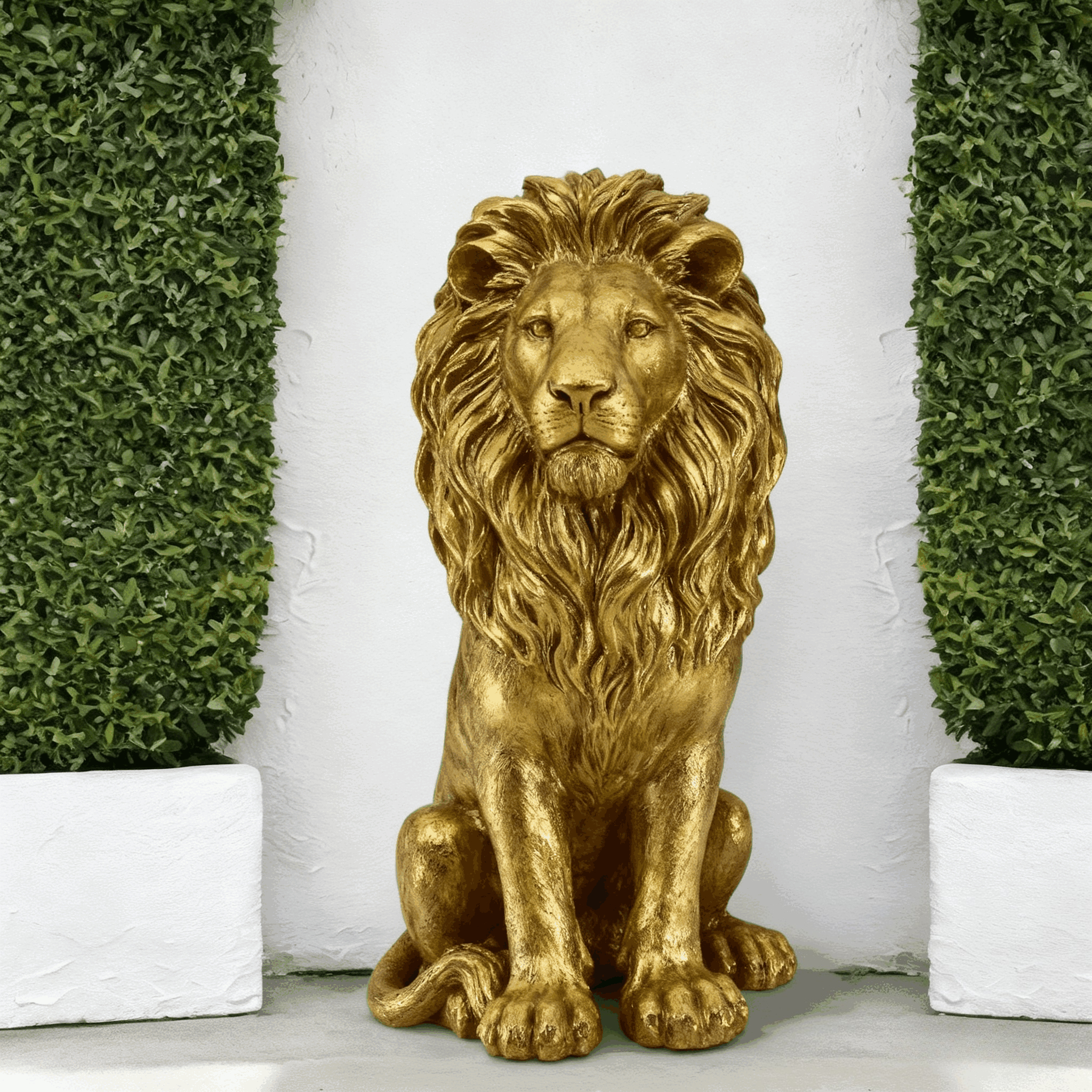 24″ Lion Statue, Resin Outdoor Guardian Sculpture, Simulated Animal Decor for Villa, Garden, Park & Resort, Patriotic Independence Day Decoration for Home & Courtyard