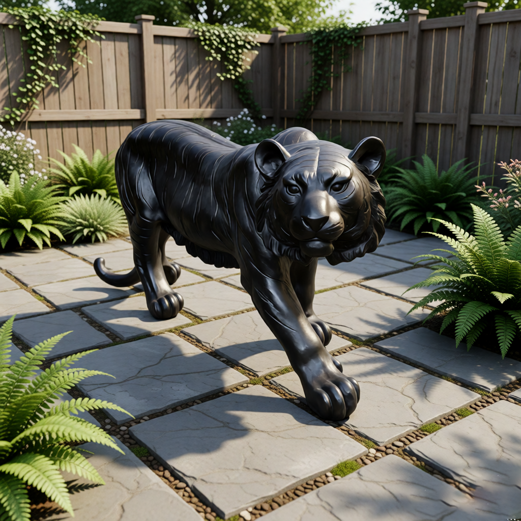 15.75″ H x 33.46″ L x 7.87″ W Simulated Black Tiger Resin Garden Statue, Indoor & Outdoor Decorative Ornament, Lawn & Courtyard Art Craft, Unique Gift for Home & Garden