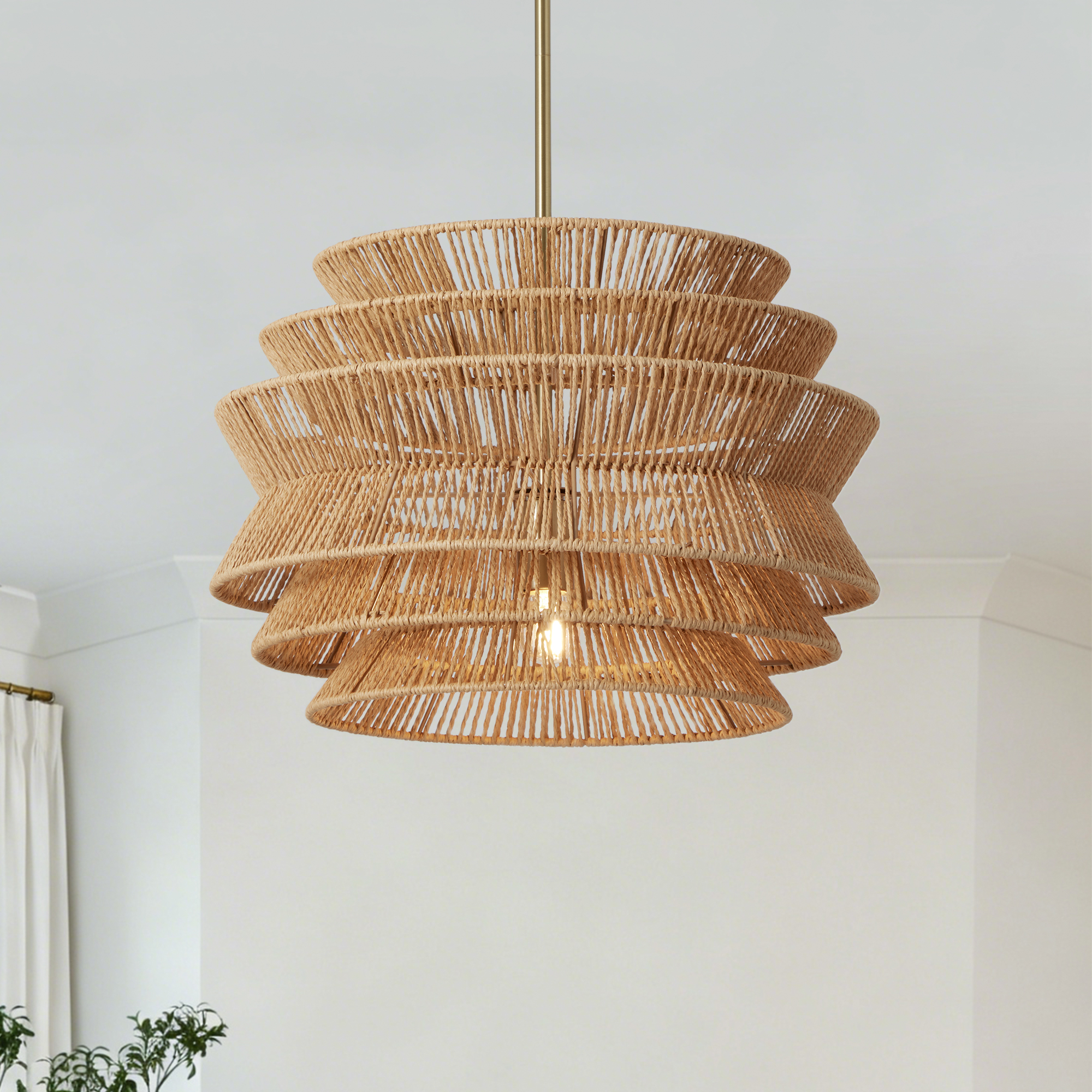 17.3″ Rattan Pendant Light,Hand-Woven Rustic Wicker Hanging Light Seagrass Ceiling Chandelier,Water Plants Rattan Chandelier for Dining Living Bedroom Kitchen Farmhouse