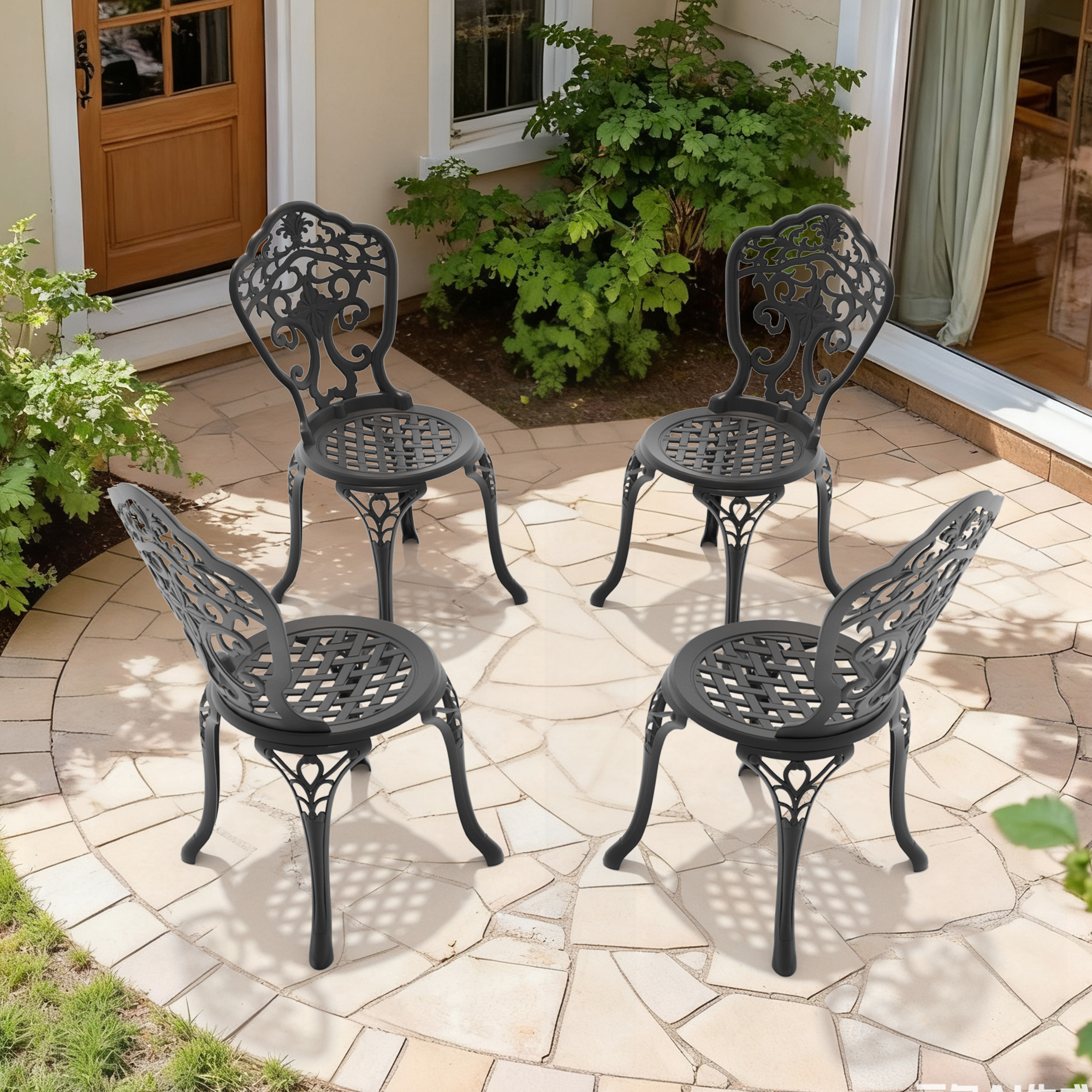 Cast Aluminum Patio Dining Chair 4PCS With Black Frame