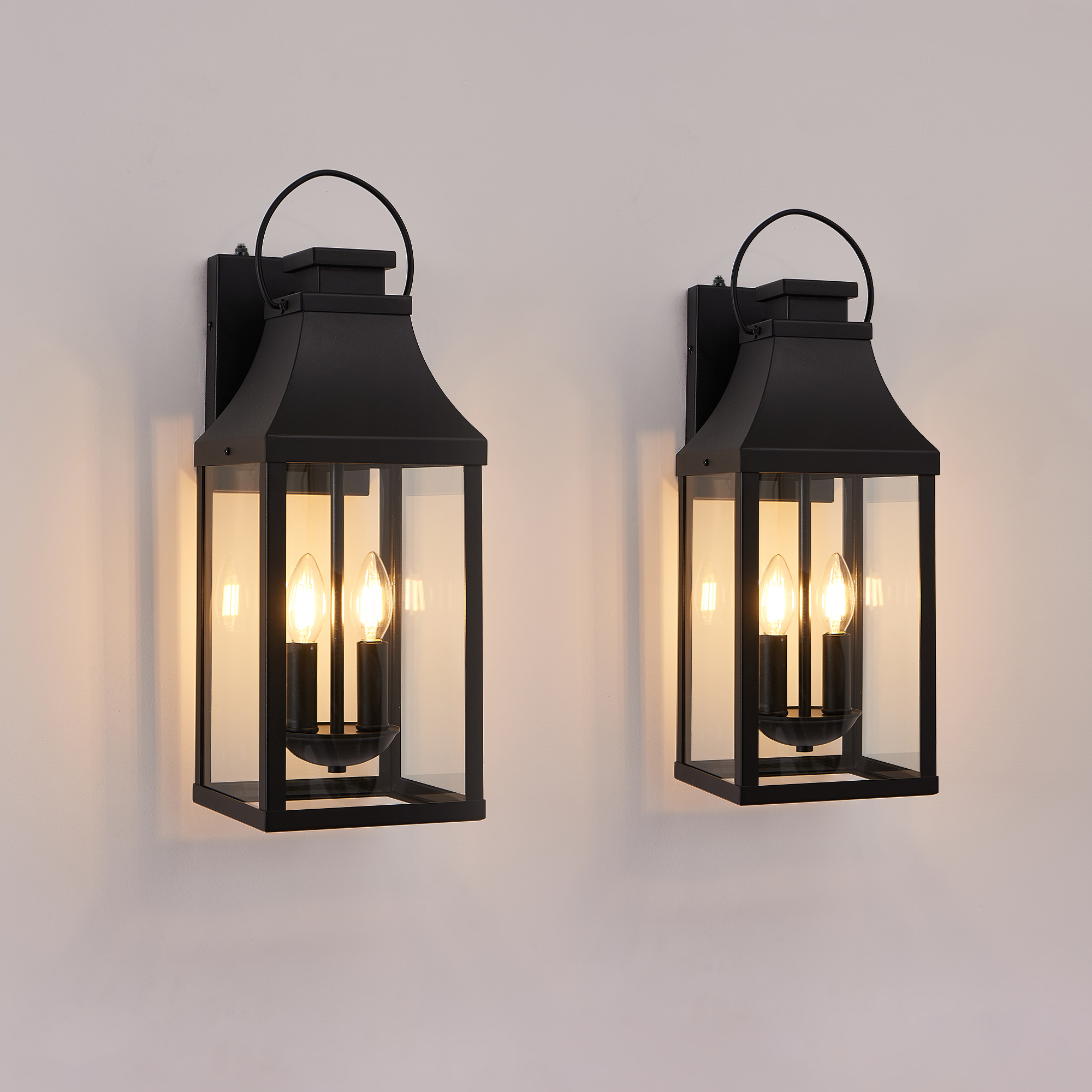 Dusk to Dawn Outdoor Lighting Fixture, 20” Large Porch Lights Outdoor Sconce Lights, 2-Light Black Exterior Lights for House Waterproof Outside Patio Lanterns for House Garage, 2-Pack