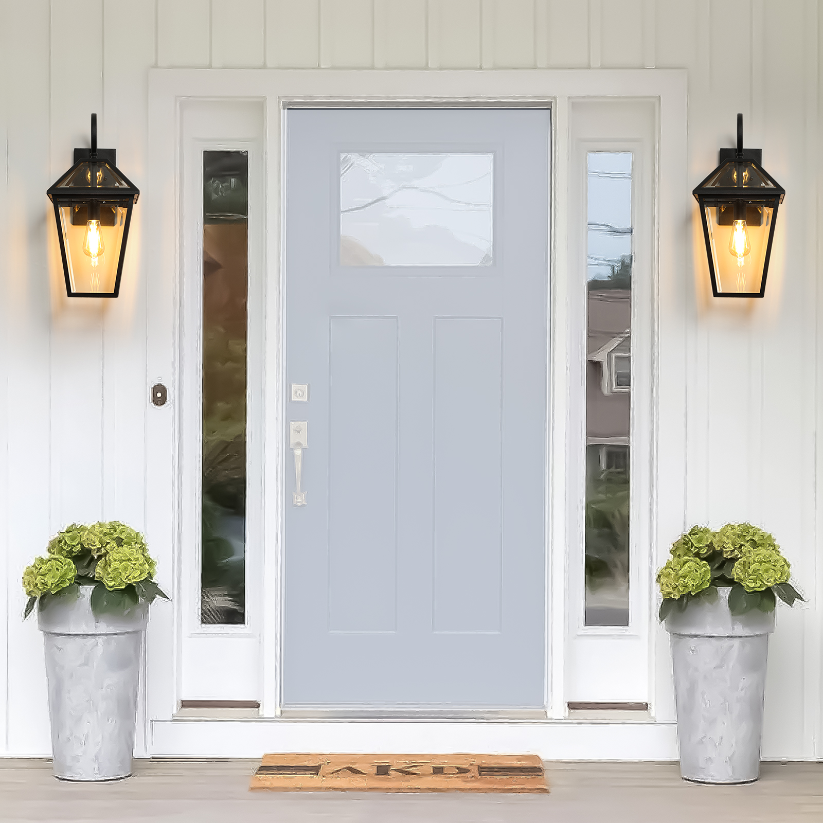 21″(H) 2-Pack Outdoor Wall Lantern Light – Modern Black Metal & Clear Glass Sconce for Porch, Patio, and Garden Lighting (Bulb Not Included)
