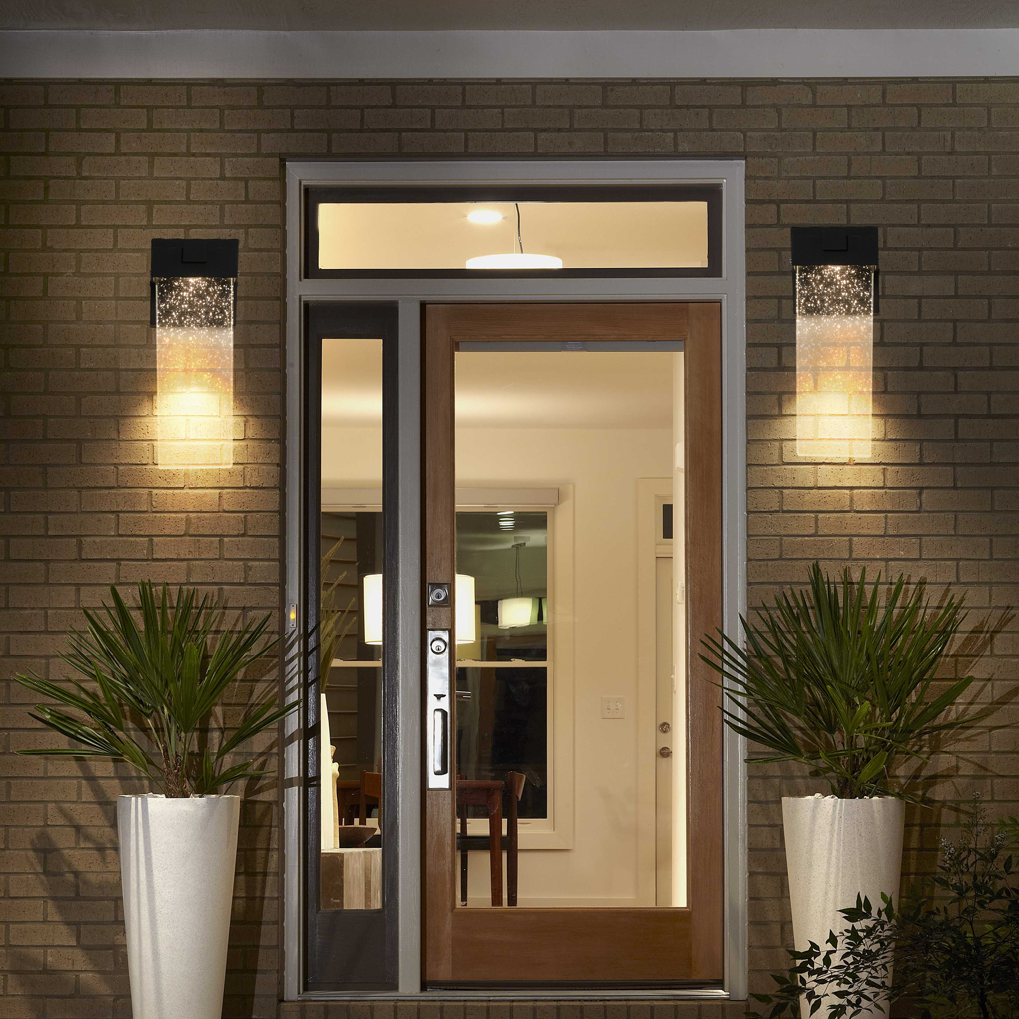 2-Pack Outdoor Wall Light Fixture, Weatherproof LED Wall Sconce with Bubble Crystal and Light Sensor – 12W Per Lamp