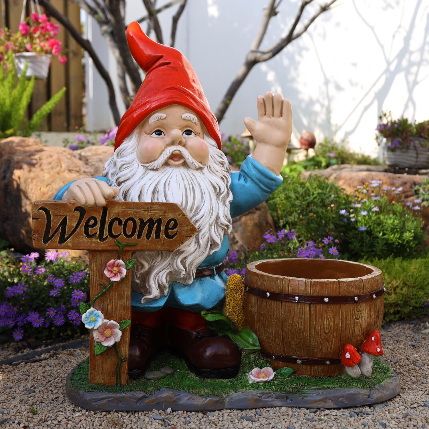 Outdoor Garden Sculpture Gnome Flower Pot Planter – Unique Yard Statue Decoration, Interesting Law Outdoor Ornament