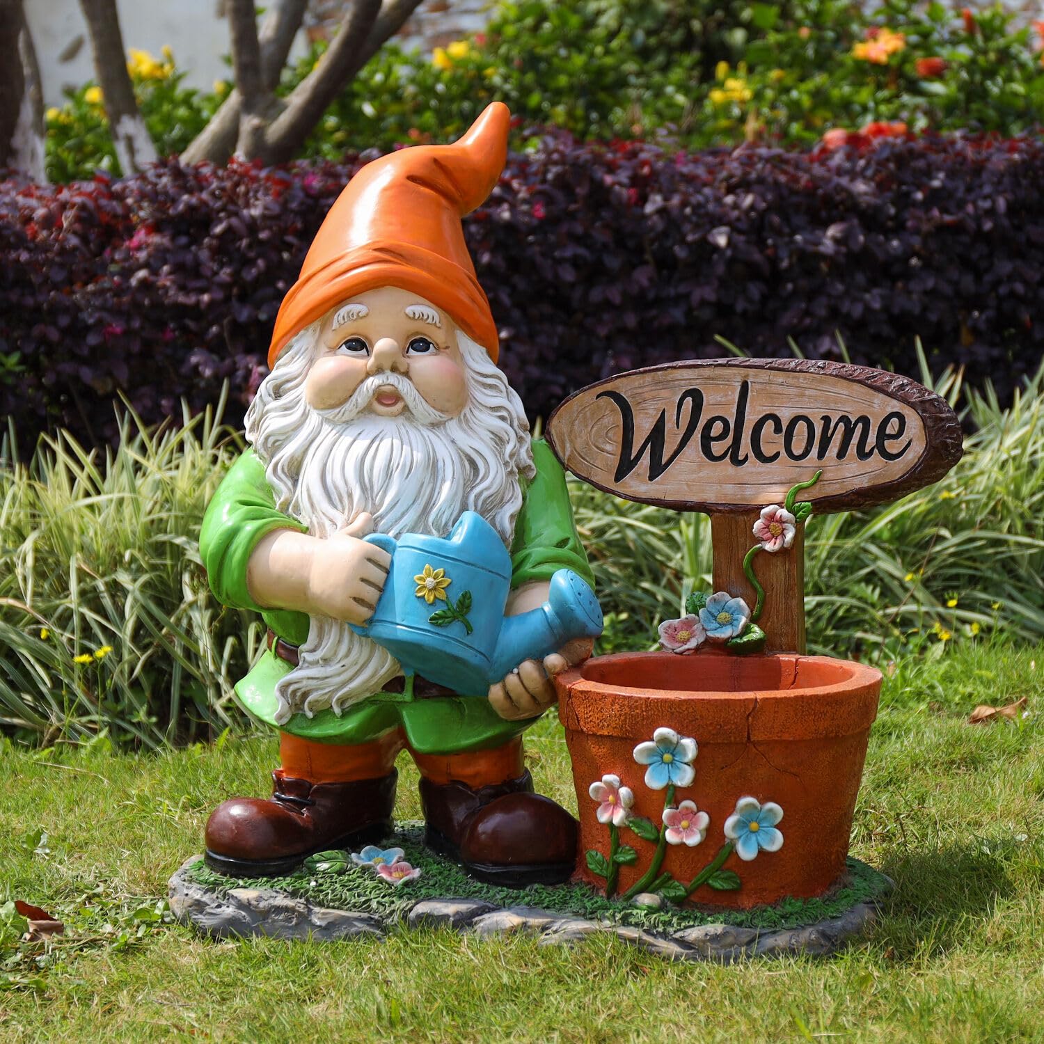 Outdoor Garden Sculpture Gnome Flower Pot Planter – Unique Yard Statue Decoration, Interesting Law Outdoor Ornament