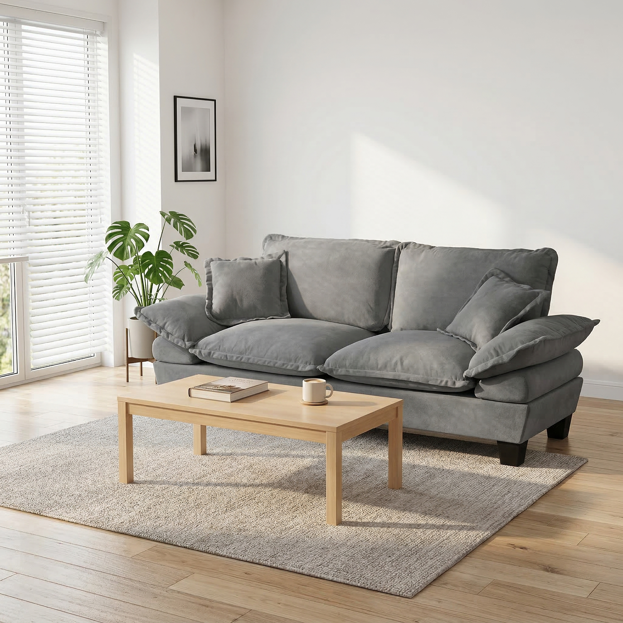 Chenille Sailboat Sofa, 2-Seater Modular Loveseat with Curved Armrests, Comfort-First Couch for Small Spaces & Apartments, Grey