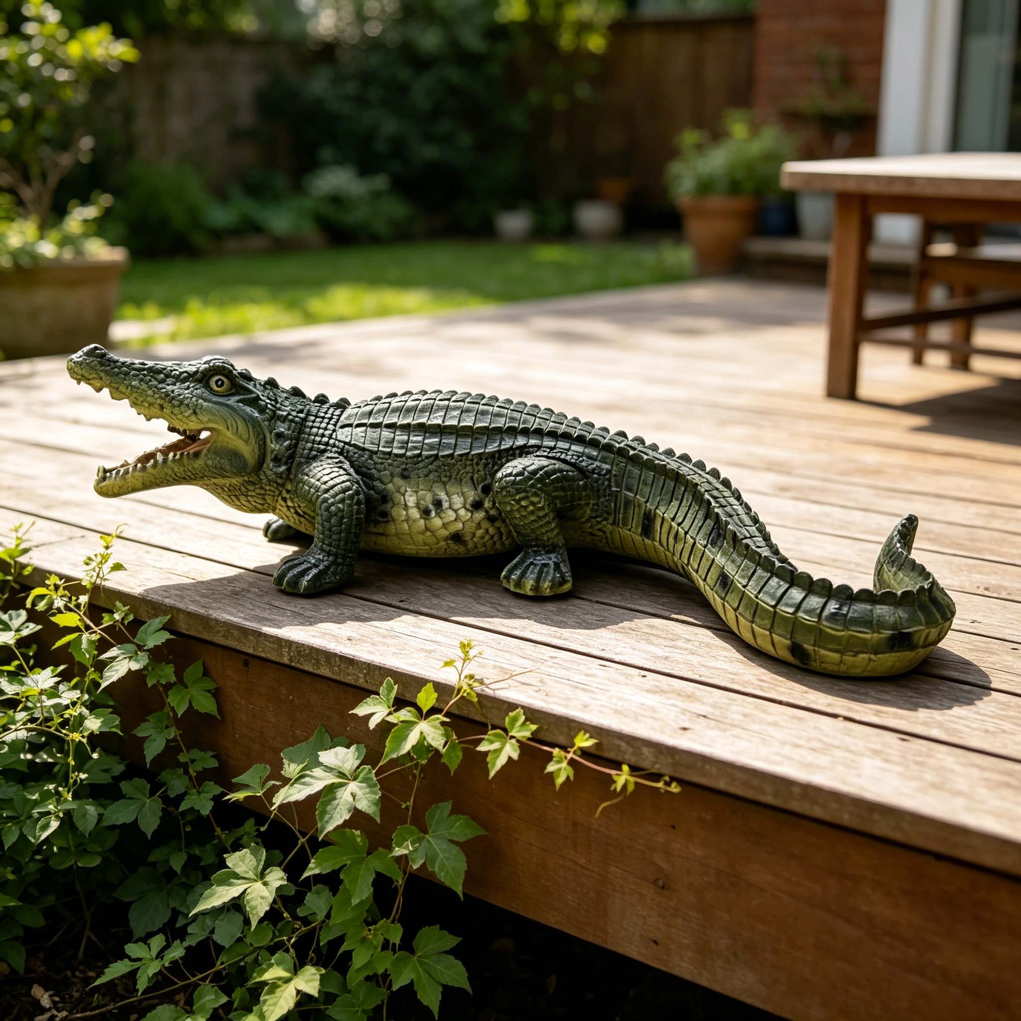 23″ Simulated Crocodile Garden Statue, Resin Animal Ornament, Creative Indoor & Outdoor Decor for Garden, Porch, Pond & Backyard
