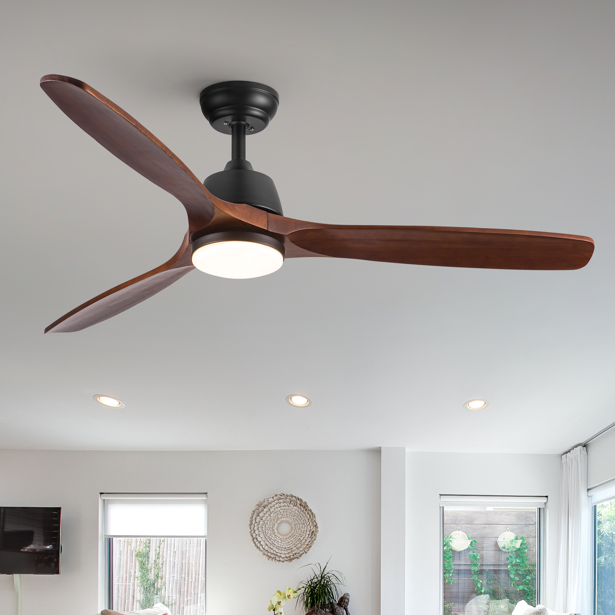 52″ YUHAO Farmhouse Rustic LED Ceiling Fan with Remote Control