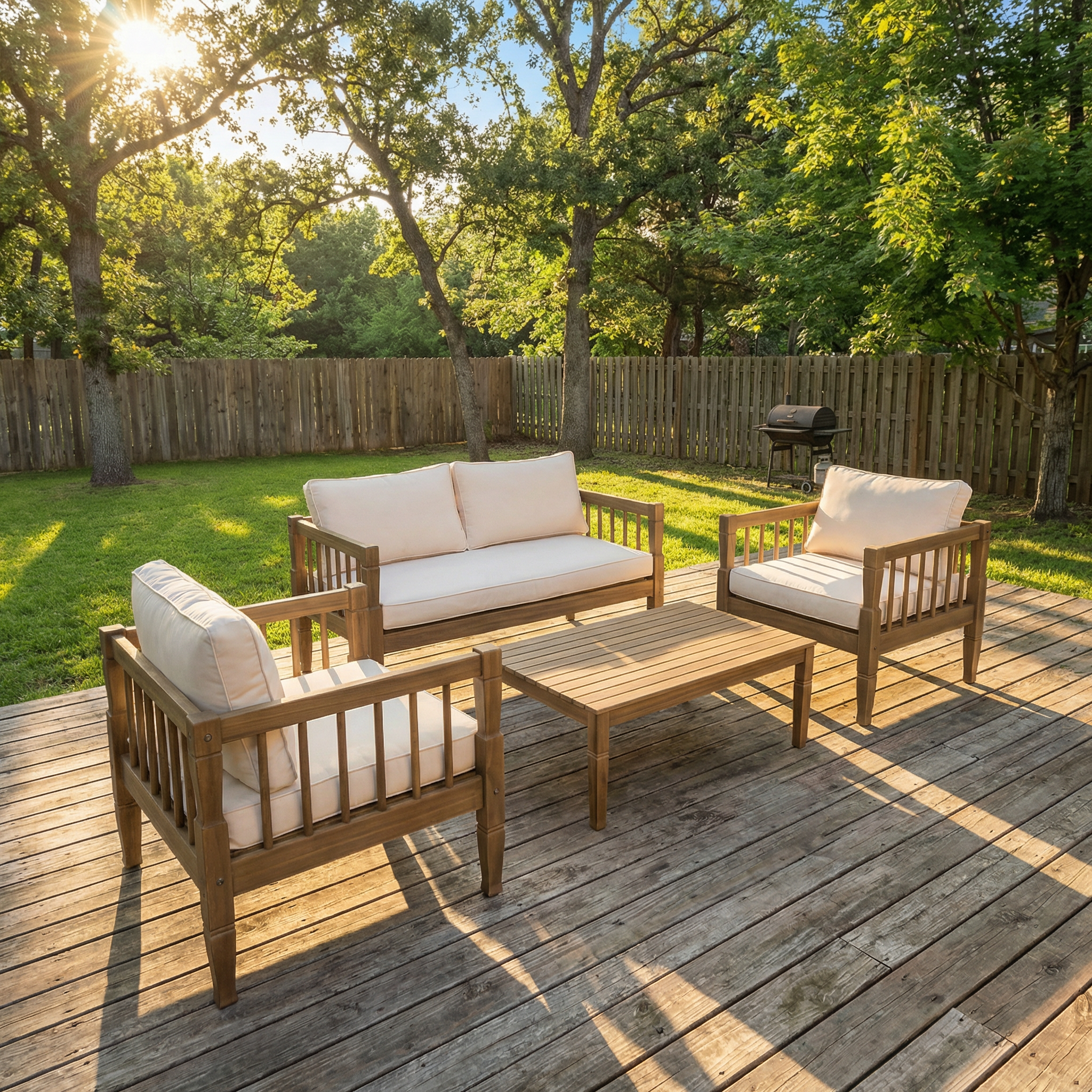 4-Piece Patio Furniture Set, Outdoor Furniture with coffee table, Patio Conversation Set Deep Seating with Thick Cushion for Backyard Porch Balcony,Light Brown