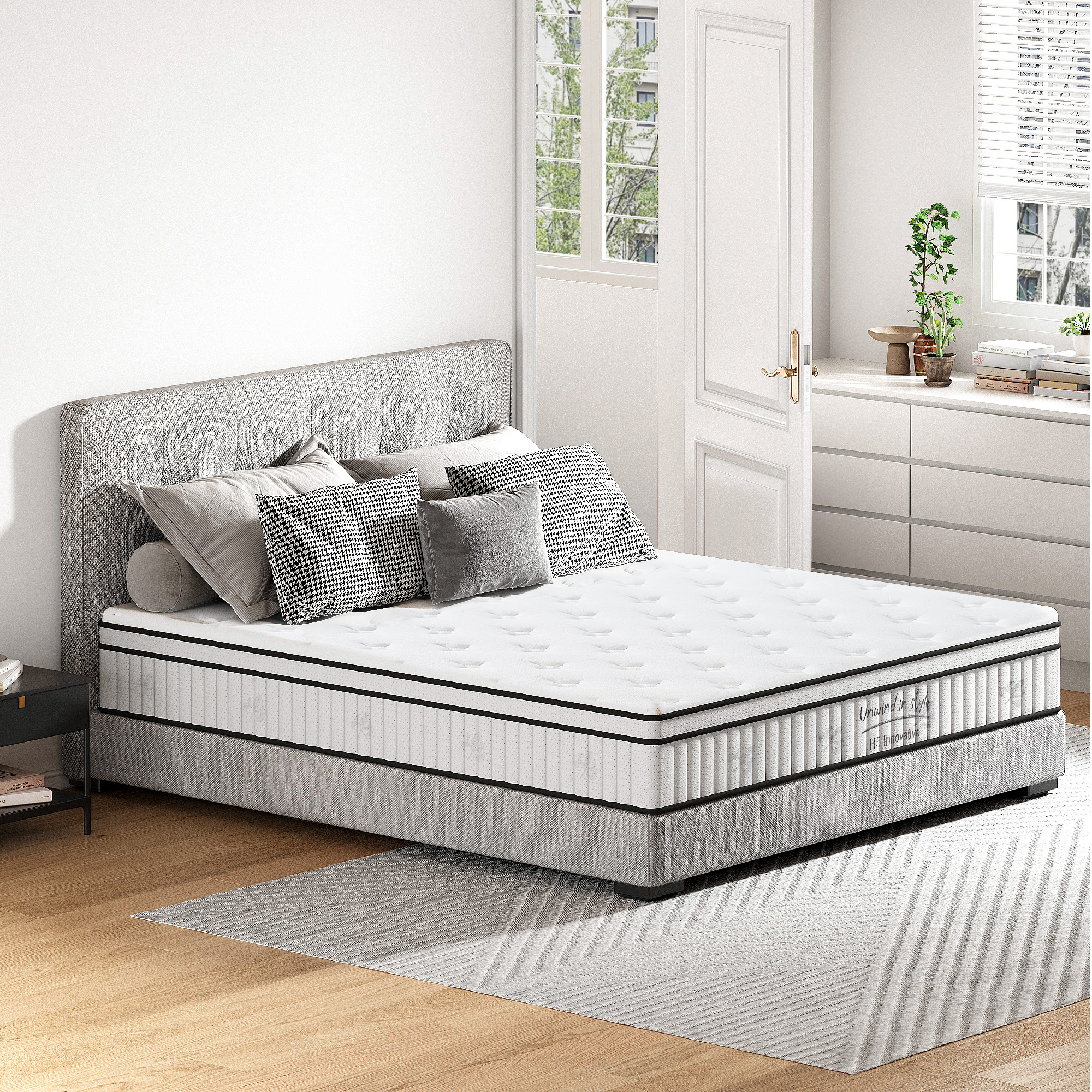 Queen Size Mattress,12 Inch Hybrid Mattress, Individually Pocketed Innerspring, Medium Firm