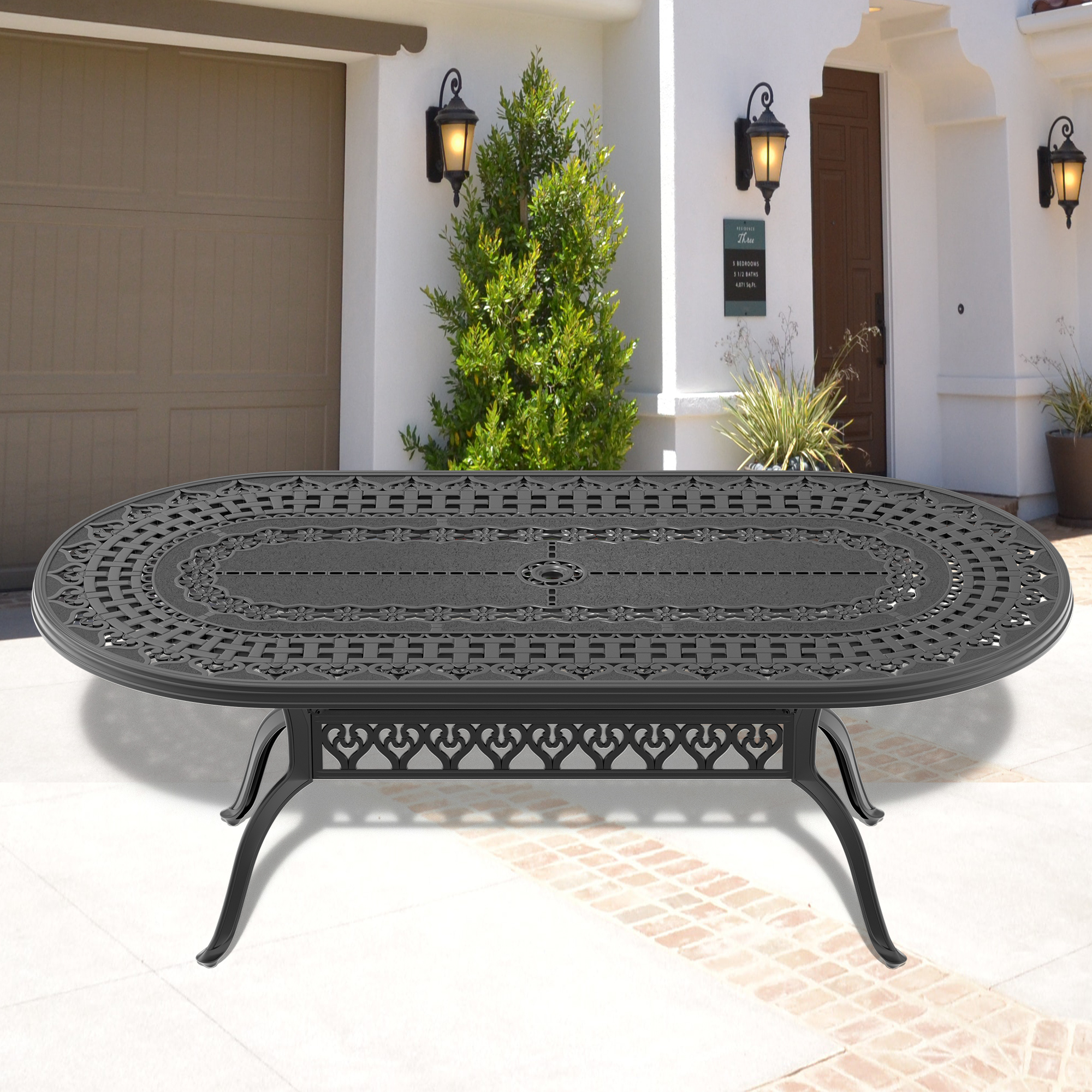 L81.89*W41.34-inch Cast Aluminum Patio Dining Table With Black Frame and Umbrella Hole(Same sku:W1710P166033)