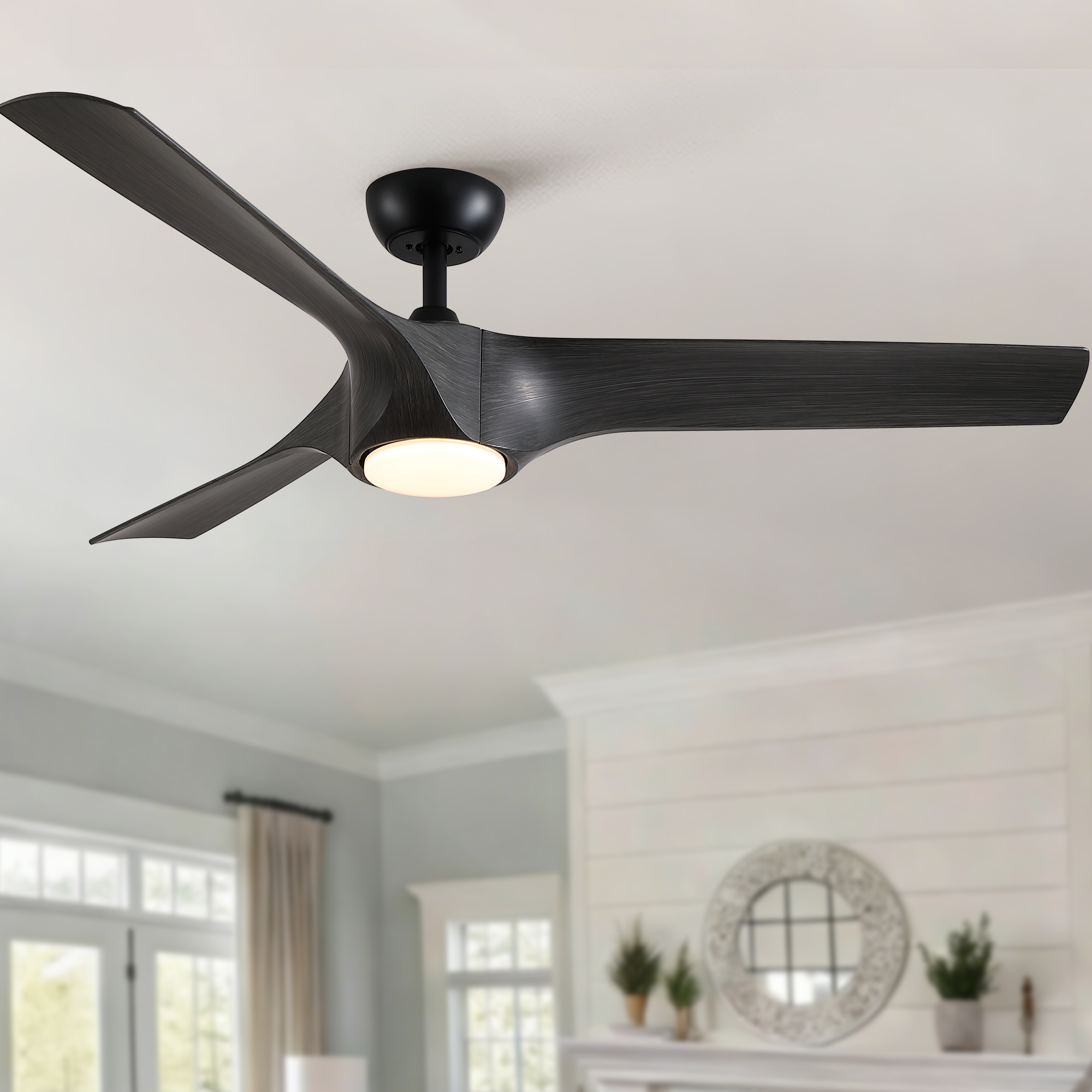 56″ Modern Farmhouse Reversible Quiet Motor Ceiling Fan Light with Dark Gray ABS Blades