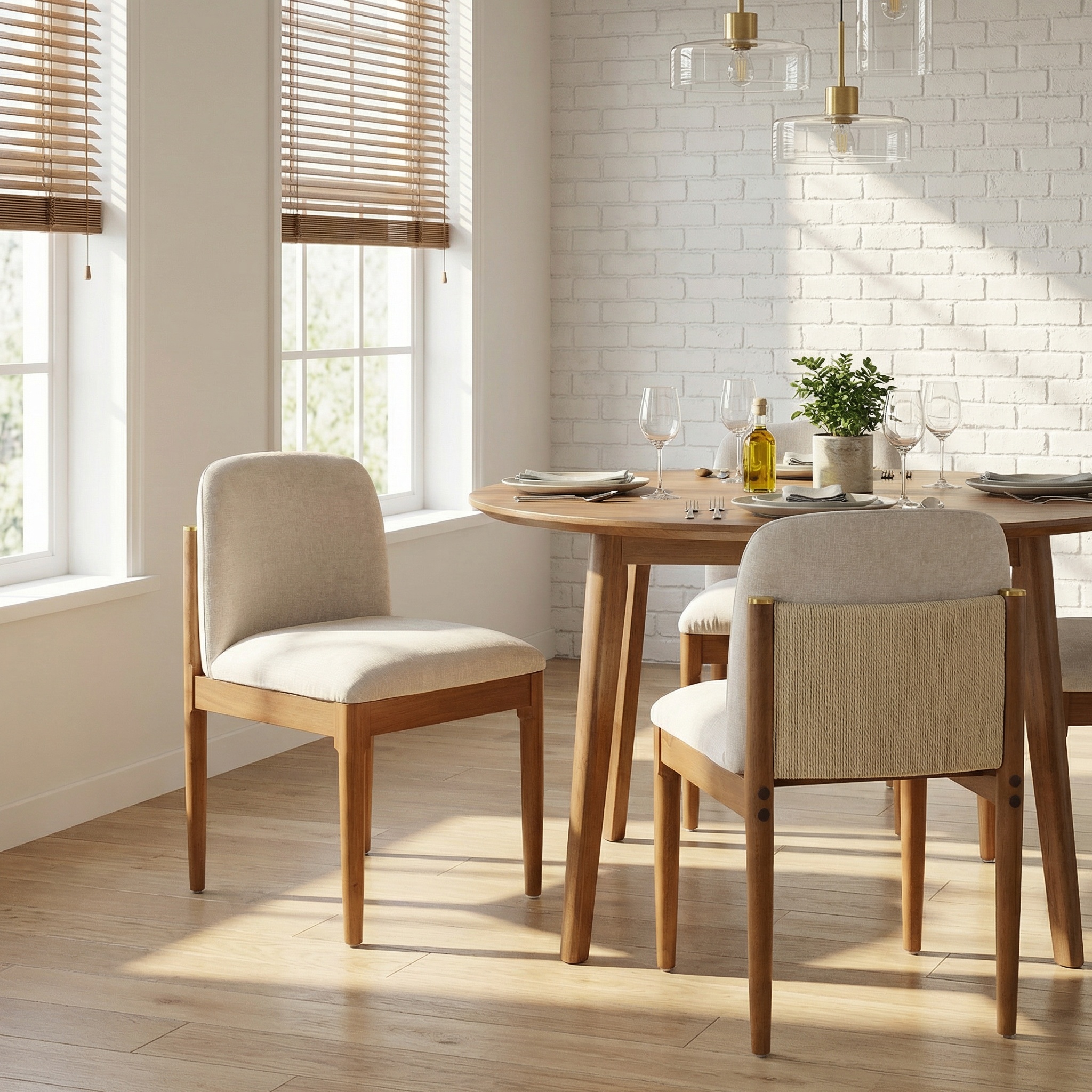 Modern dining chair,kitchen chair with woven rope backrest and solid wood legs, Dining Chairs for Home Bar/Restaurant and Dining Room,Set of 2,Walnut