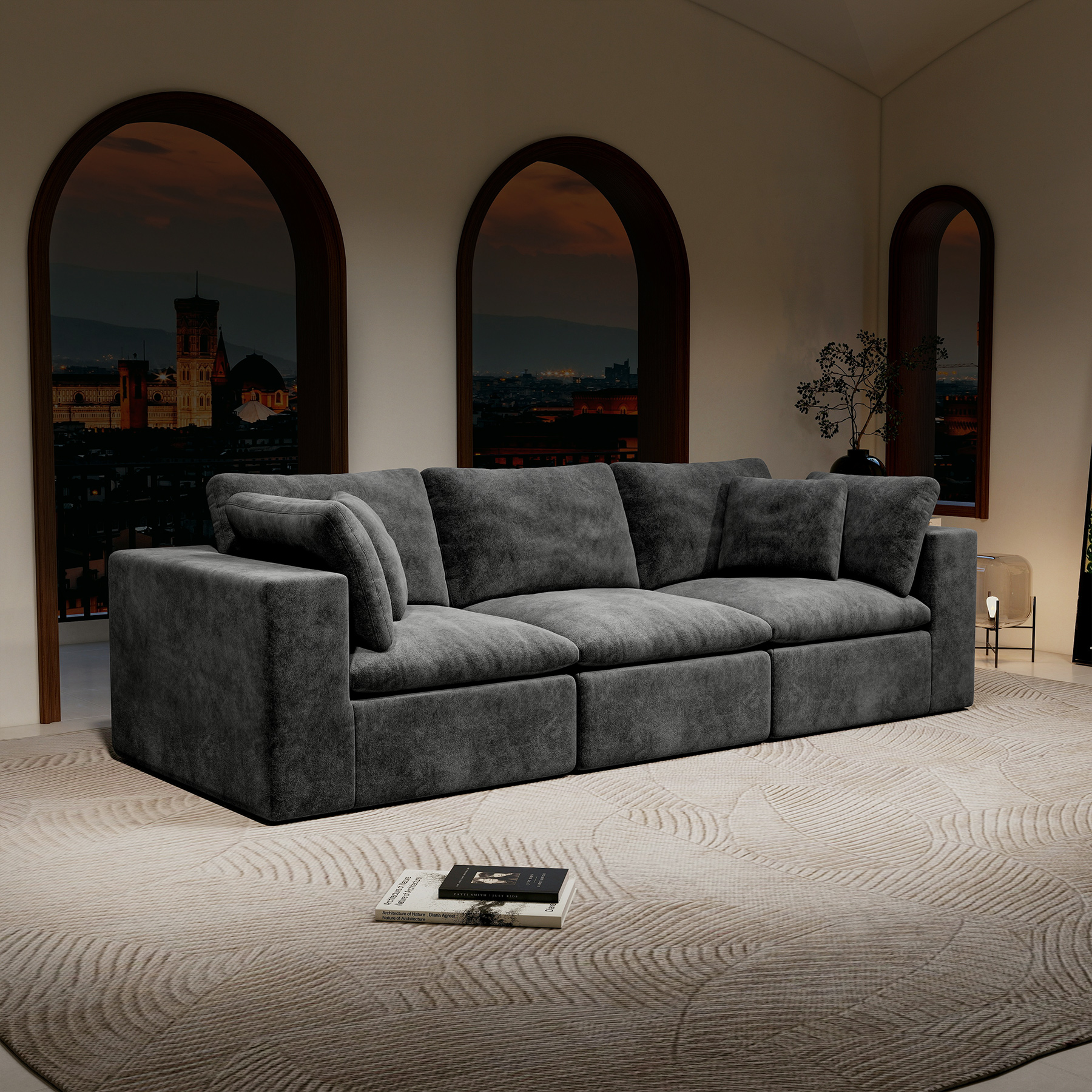 108.3*39.4″Modular sectional sofa seat,Upholstered compressed couch for living room,Bedroom,Apartment,No assembly required,3PC free combination,Plush corduroy fabric,GREY