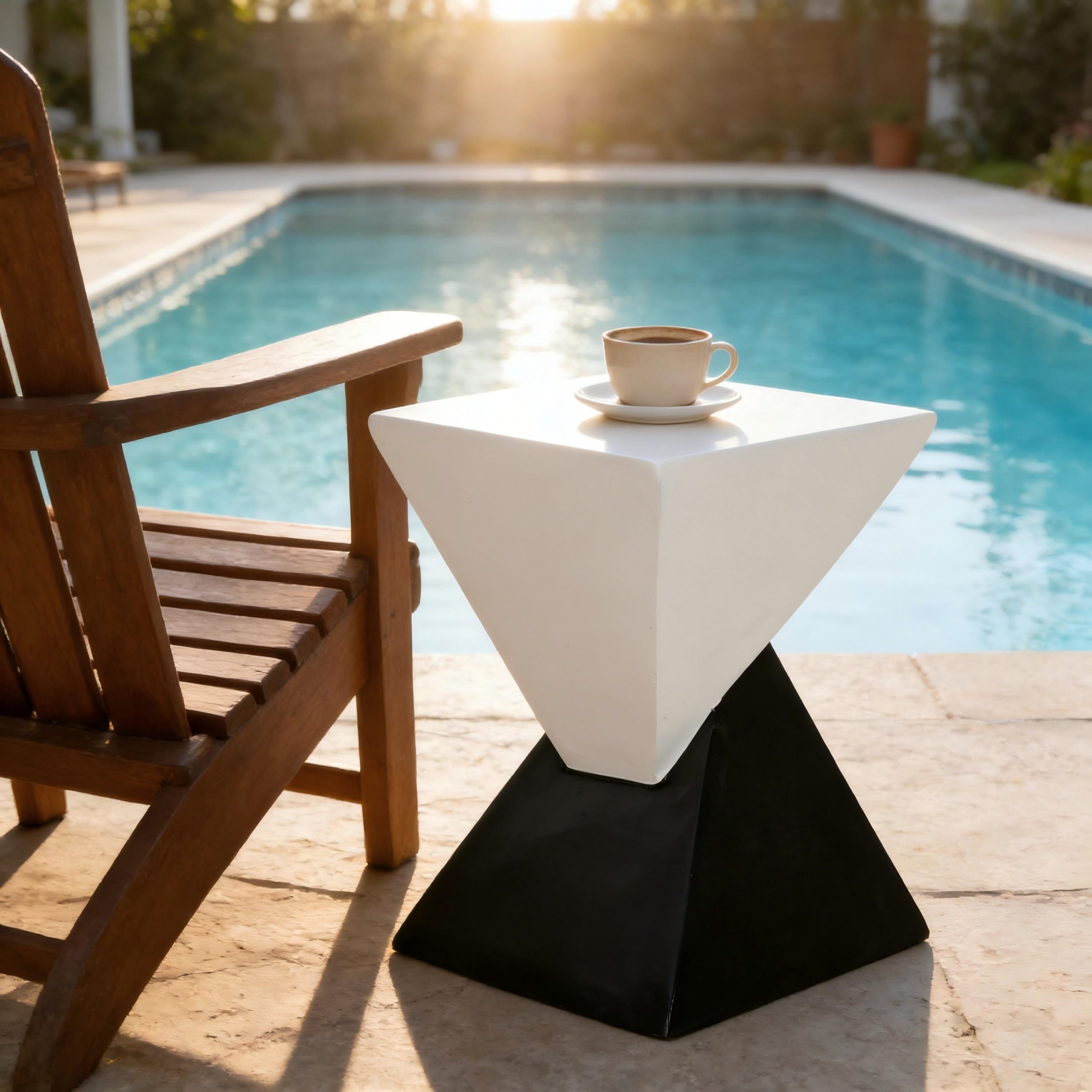 Modern Geometric MGO Side Table – Black & White Two Tone Indoor Outdoor End Table for Living Room, Patio, Garden, 18” H x 12.5” Base