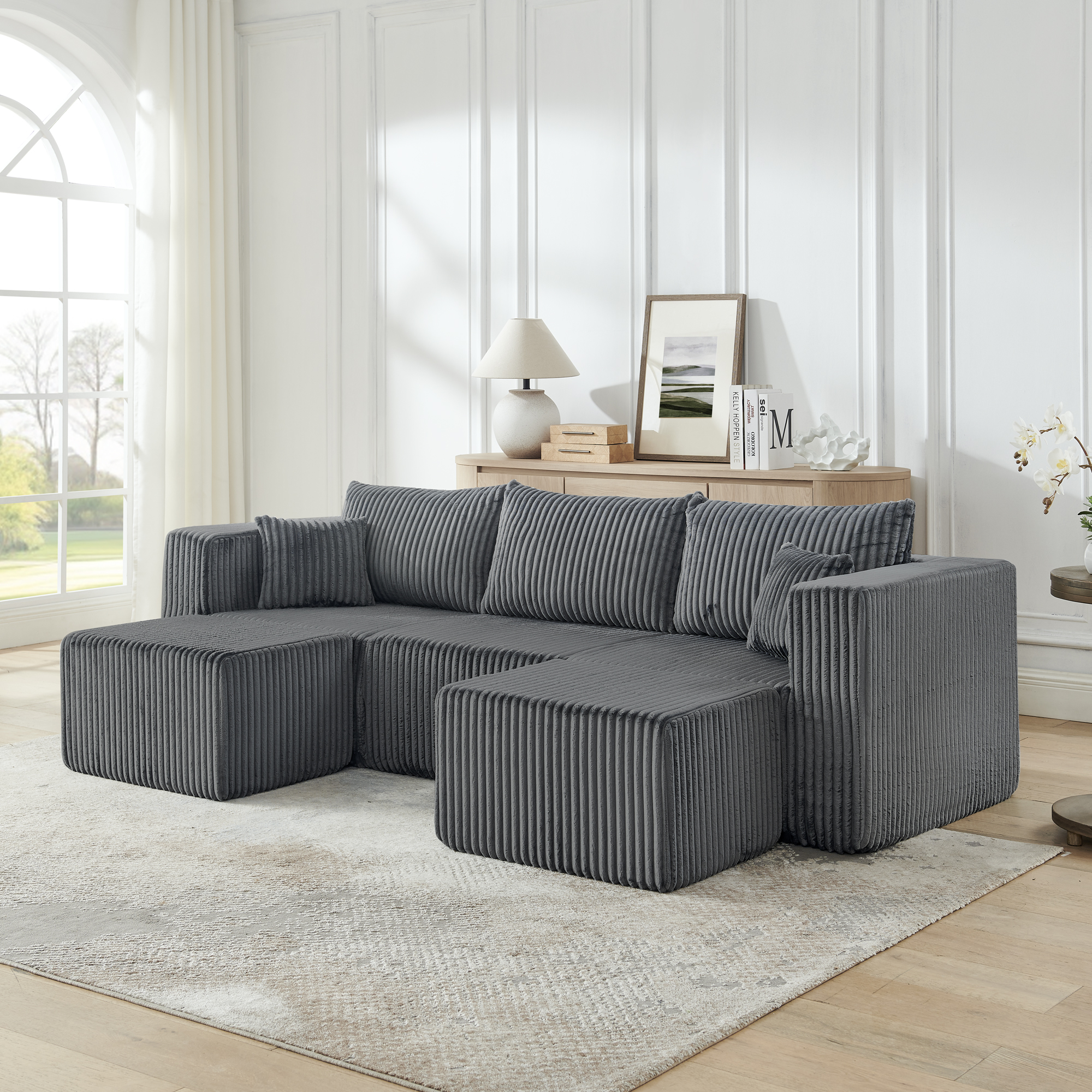 Compact modular sectional,Compressed Corduroy Sofa with Modern Minimalist Style, Ultra-Comfy Compression Modular Sofa with Space-Saving Efficient Design-Gray
