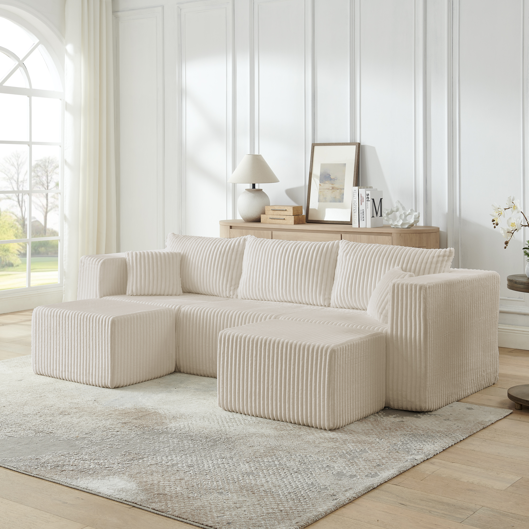 Compact modular sectional,Compressed Corduroy Sofa with Modern Minimalist Style, Ultra-Comfy Compression Modular Sofa with Space-Saving Efficient Design-Beige