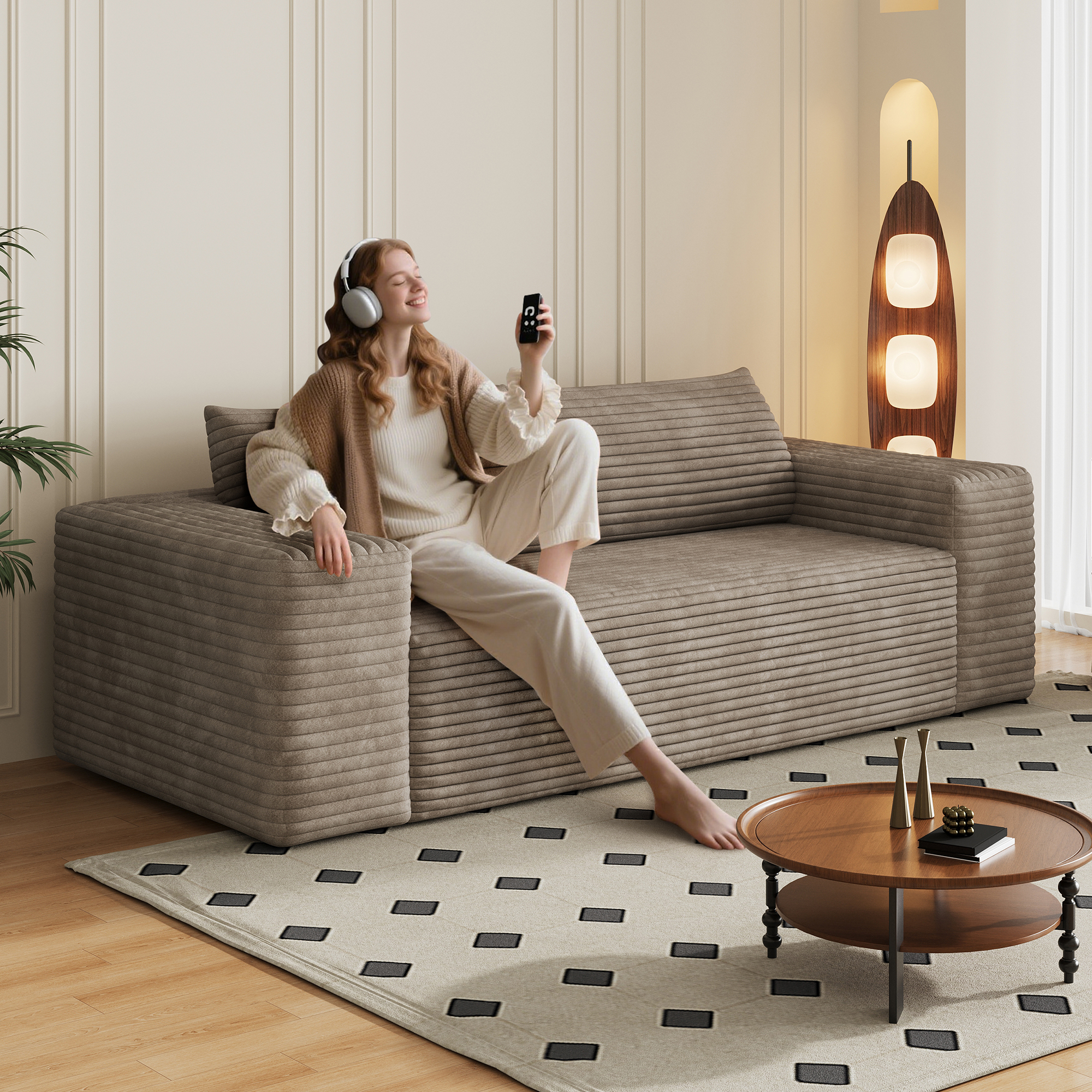78.8″ 3Setaser Sofa,Corduroy Fabric,Deep Seat Couches,Comfy Loveseat Sofa,No Assembly,1pcs for Living room, Bedroom,Conference room ,Apartment,Camel