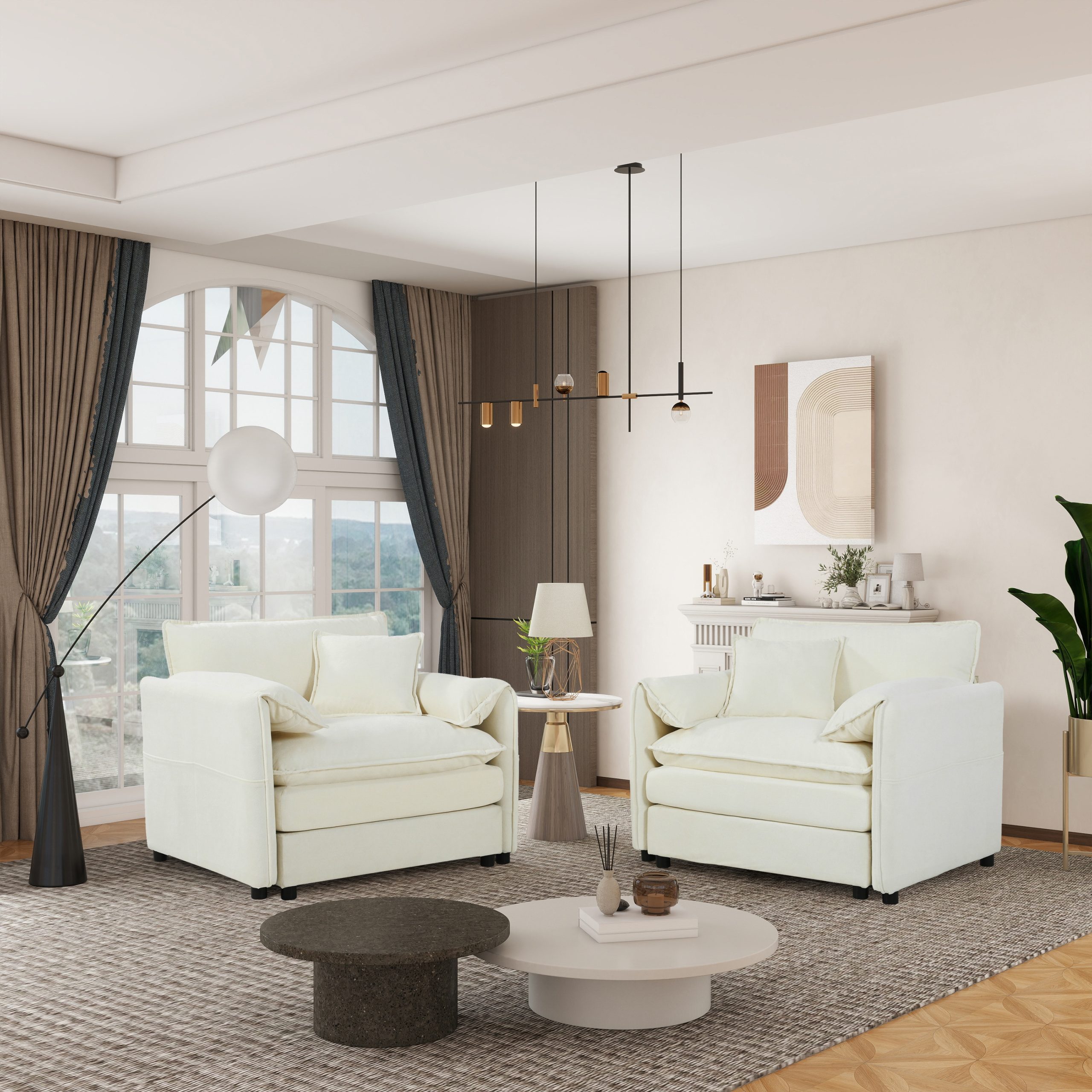 (Old:W3163S00007) Oversized Chenille Oversized Accent Chair Set of 2, Comfy Single Sofa Chair with Large Seat , Modern Armchair Reading Chairs for Bedroom, Living Room,Chenille,Beige