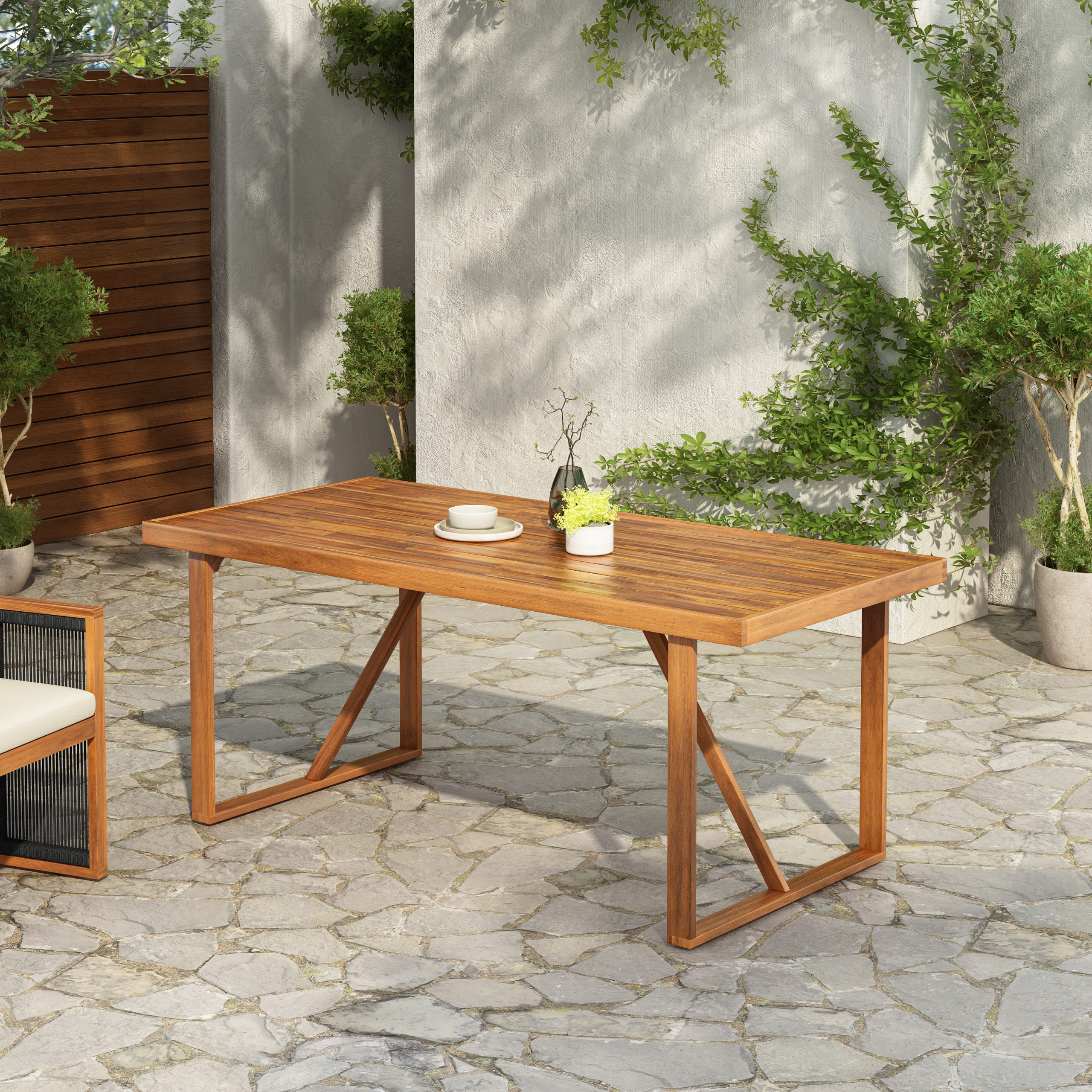 67″ Acacia Wood Outdoor Dining Table , Ideal for Patio & Garden Gatherings, Teak Finish