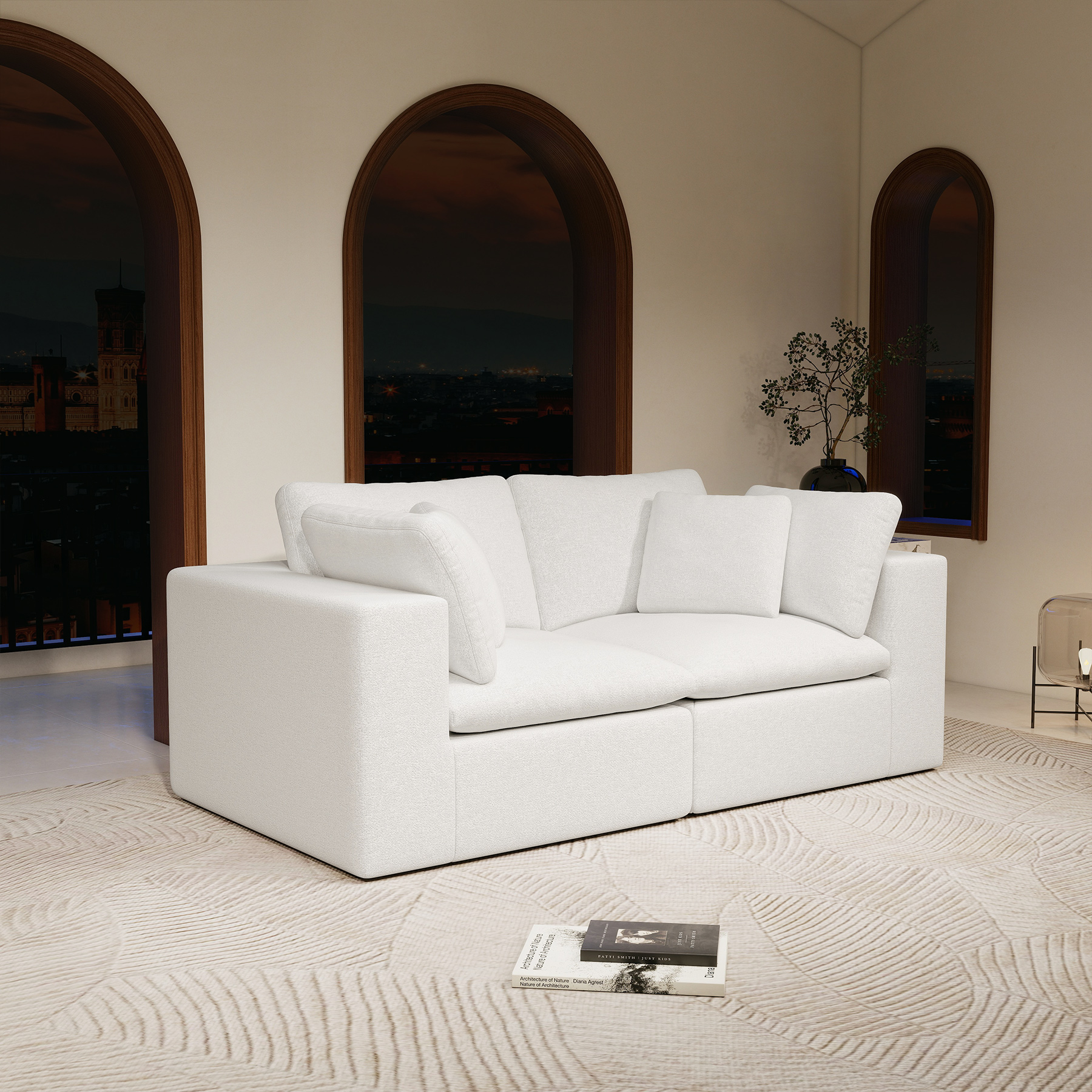 78.8*39.4″Modular sectional sofa seat,Upholstered compressed couch for living room,Bedroom,Apartment,No assembly required,2PC free combination,Plush corduroy fabric,WHITE