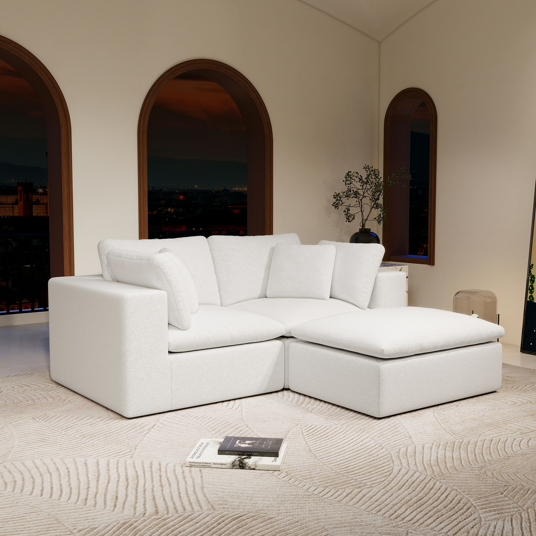 78.8*68.9″Modular sectional sofa seat,Upholstered compressed couch for living room,Bedroom,Apartment,No assembly required,3PC free combination,Plush corduroy fabric,WHITE
