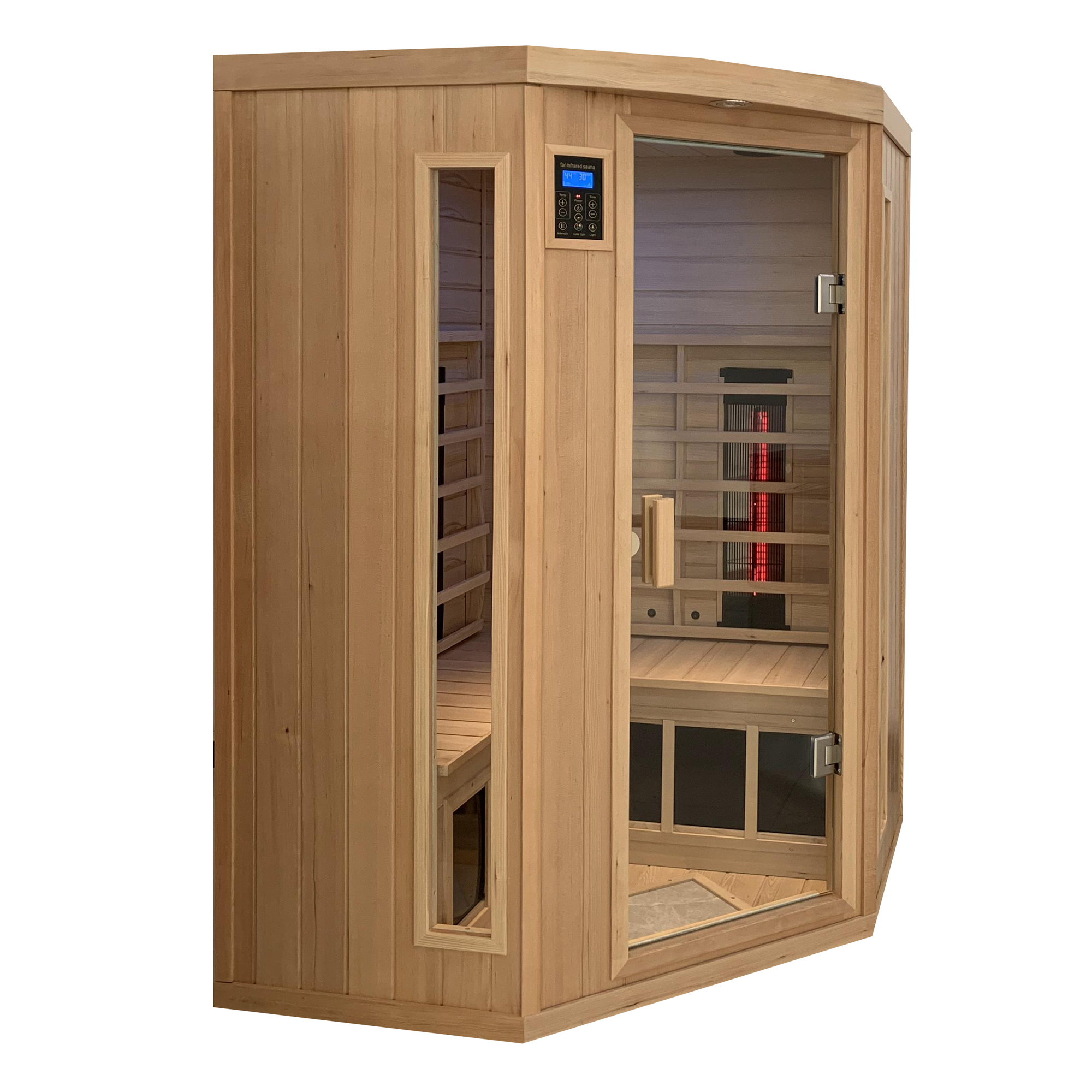 Hemlock pentagonal double opening glass sauna room-A