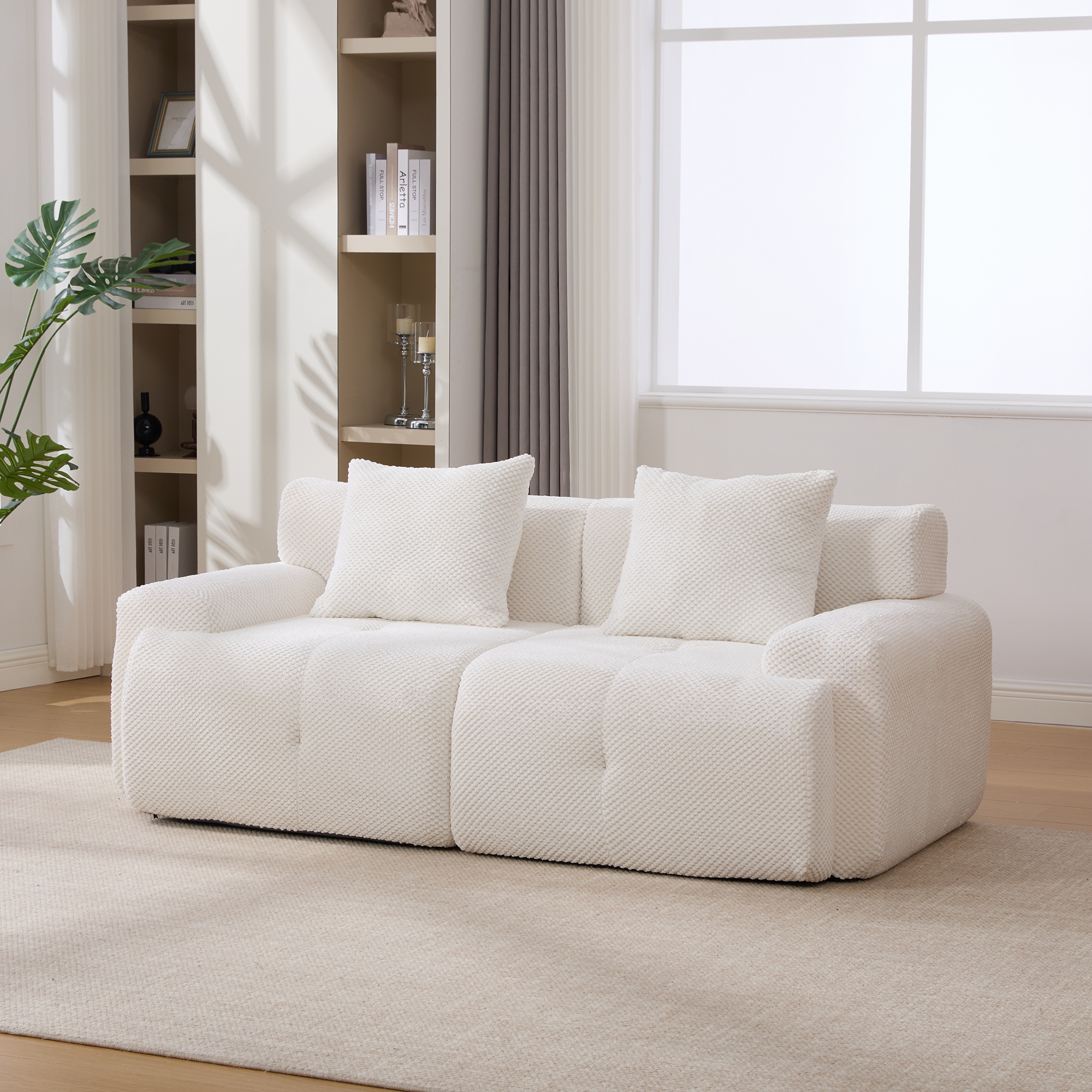 73″ Modern Modular Sectional Sofa Loveseat, 2 Seater Tufted Comfy Cloud Tufted Floor Convertible Couch with 2 Pillows, Boneless Conversion Sofa for Living Room,Office, Apartment,Guestroom, Ivory