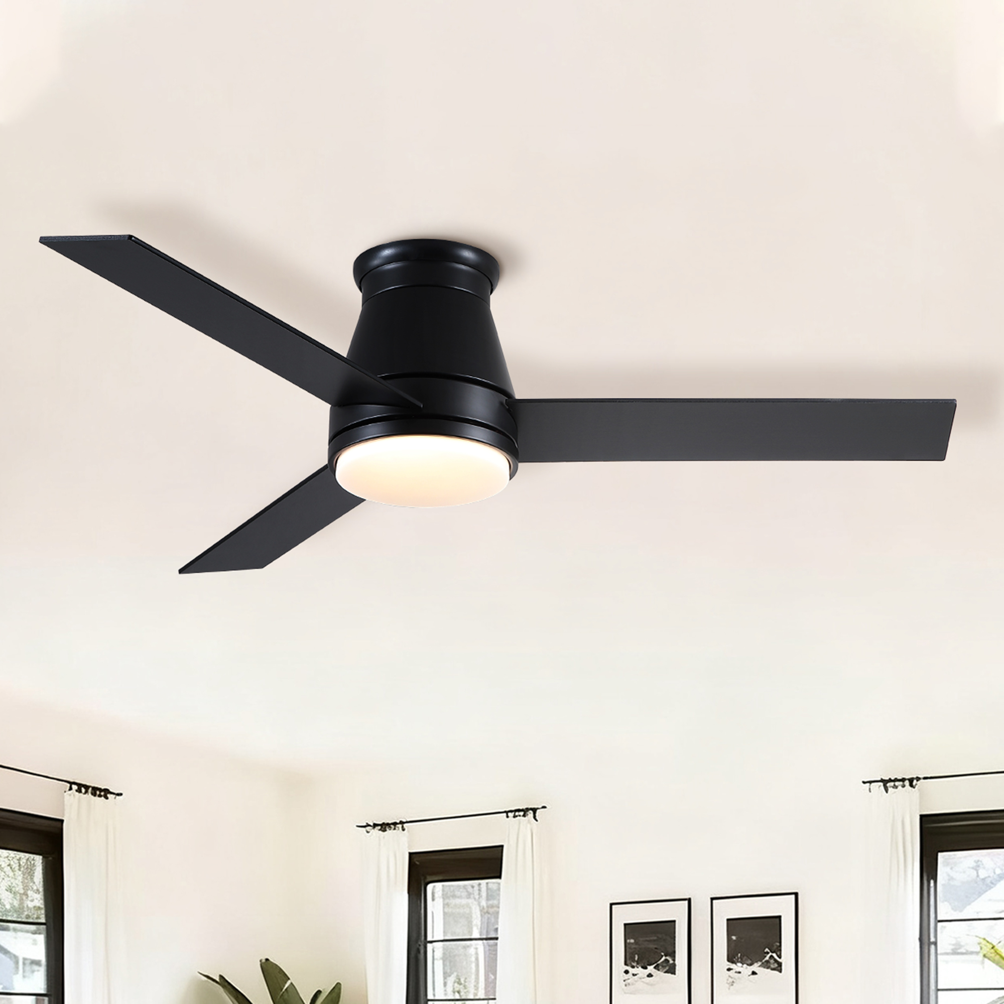 48″ Black Lowe Profile Ceiling Fan with Light