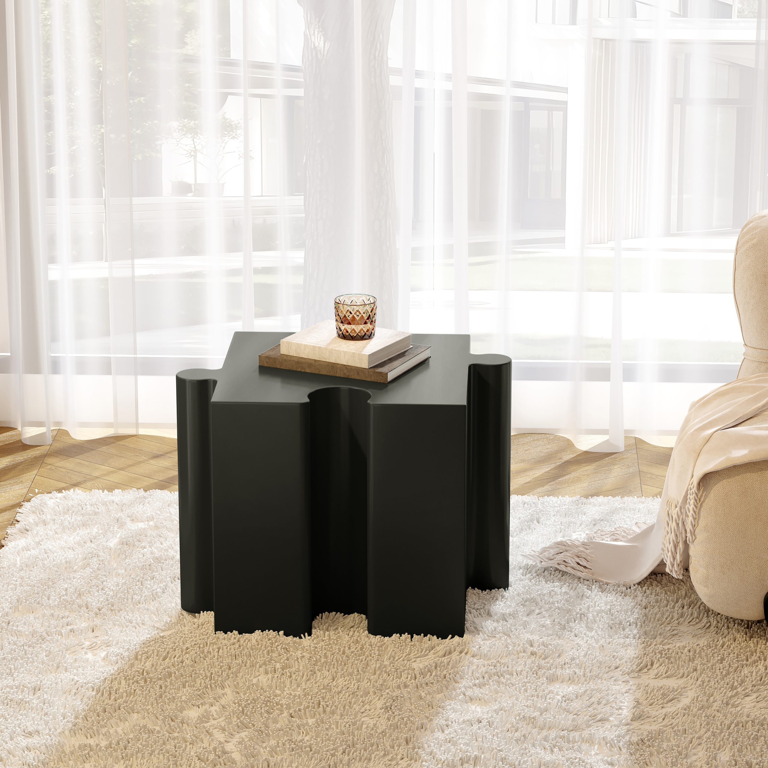 Puzzle Art Side Table, Modular Concave Edge MGO Table – Buy Singles or Combine for Custom Layouts, Indoor & Outdoor,Black Color