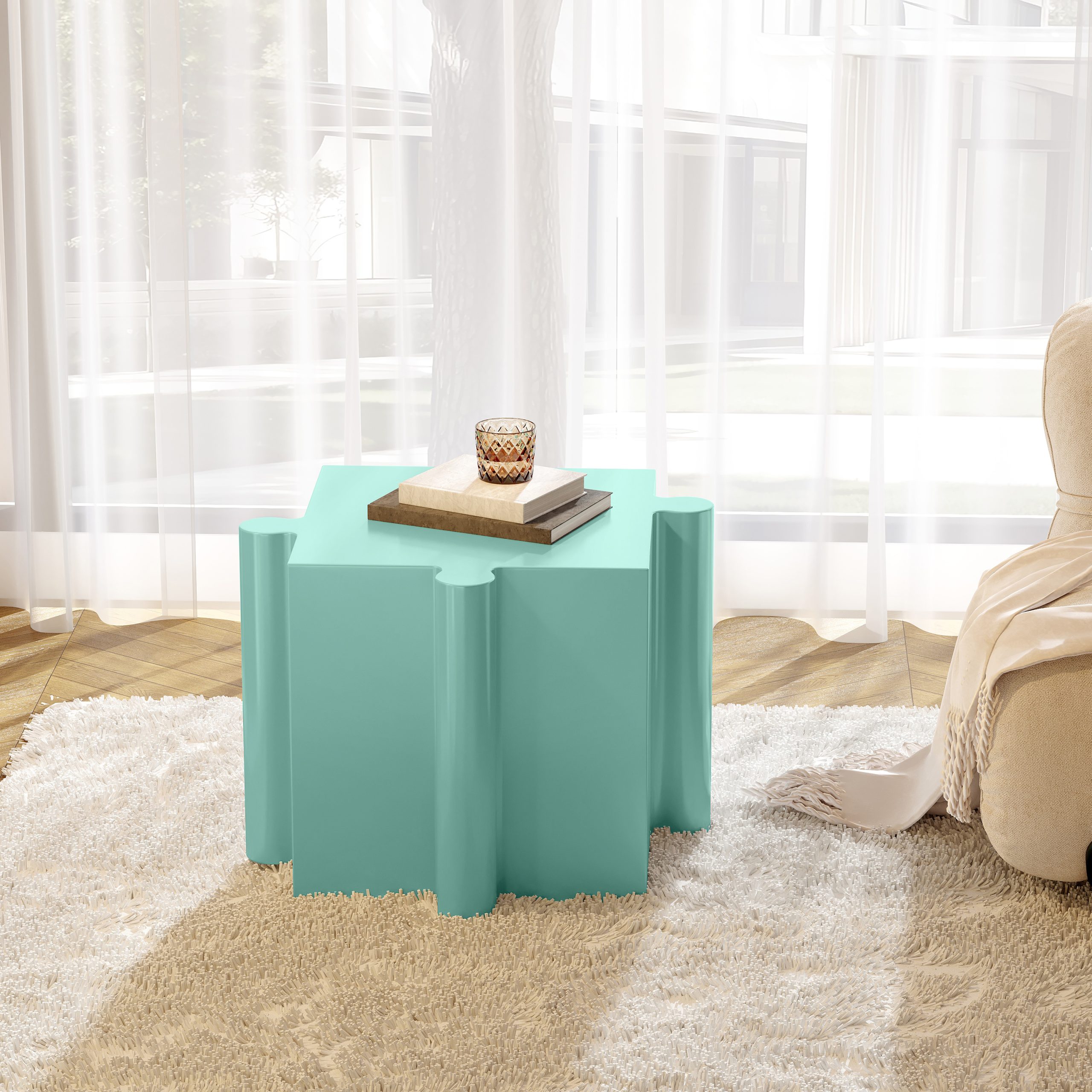 Puzzle Art Side Table, Modular Convex Edge MGO Table – Buy Singles or Combine for Custom Layouts, Indoor & Outdoor,Light Green Color