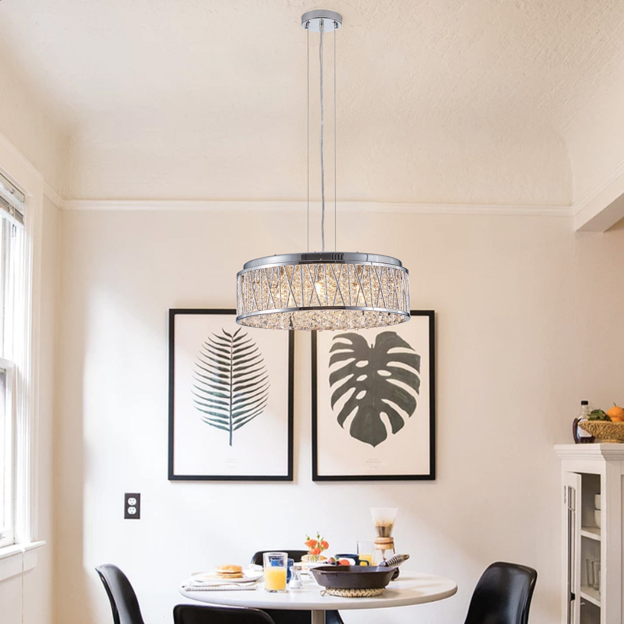 Modern Crystal Chandelier 19 Inches Aluminum+Iron Round Ceiling Light Flush Mount Ceiling Light Fixture for kitchen Island Dinning Bedrooms and Hallway (Bulb Not Included)